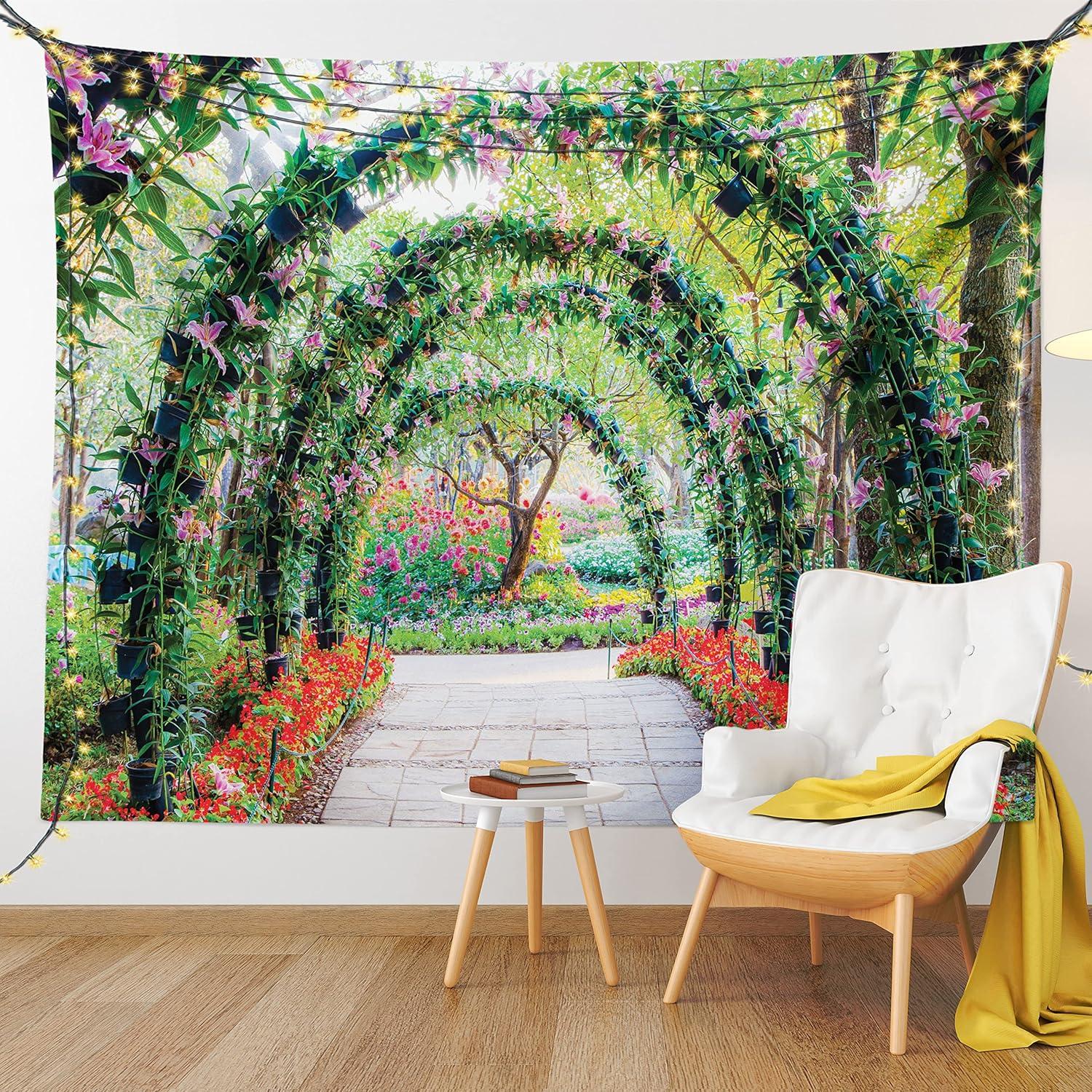 imageAmbesonne Hippie Tapestry Modern Scandi Crescent with Boho Floral and Leaves Greenery Black Cat Fabric Wall Hanging Decor for Bedroom Living Room Dorm 30quot X 45quot Grey Yellow Charcoal GreyGreen Red