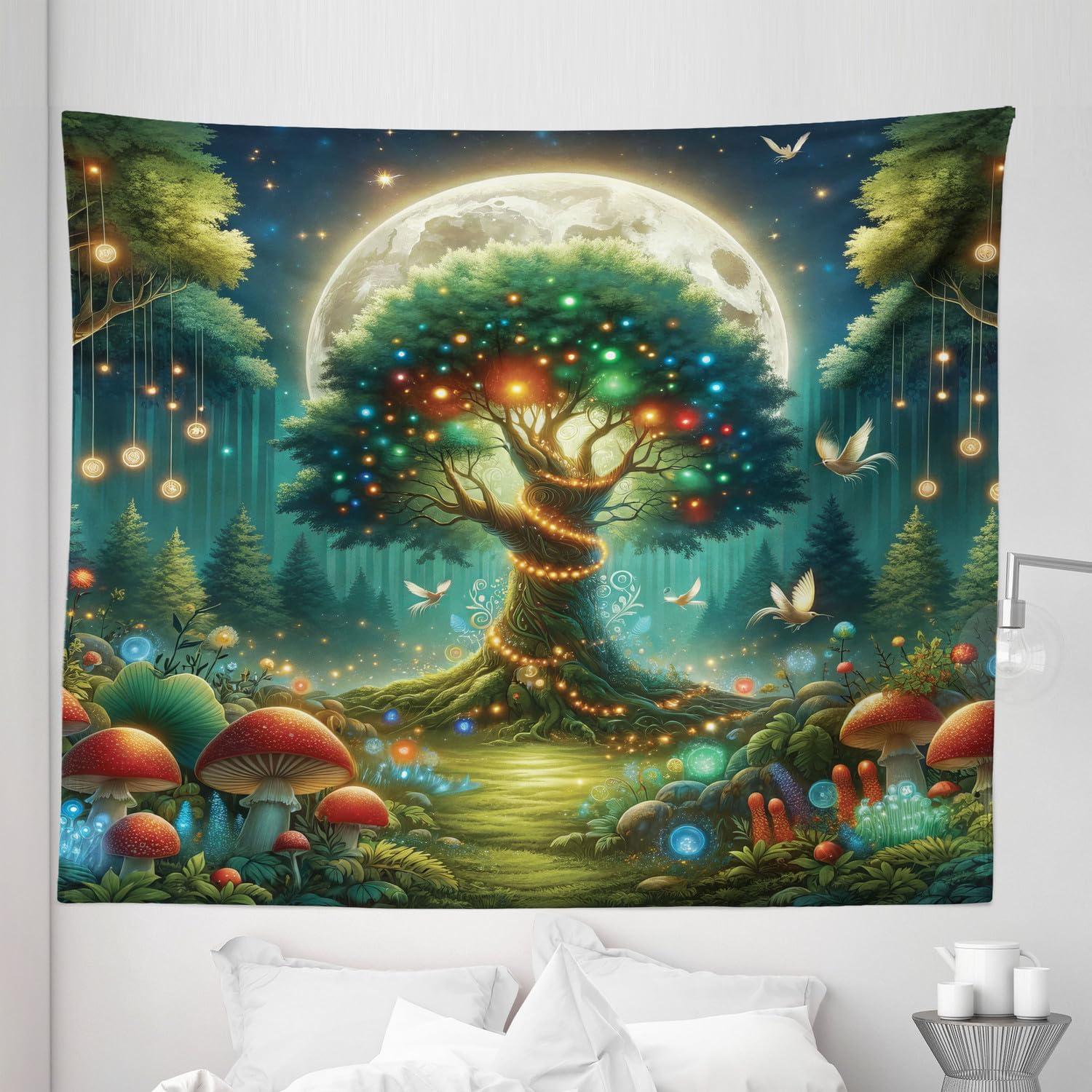 imageAmbesonne Hippie Tapestry Modern Scandi Crescent with Boho Floral and Leaves Greenery Black Cat Fabric Wall Hanging Decor for Bedroom Living Room Dorm 30quot X 45quot Grey Yellow Charcoal GreyRedwood Olive Green