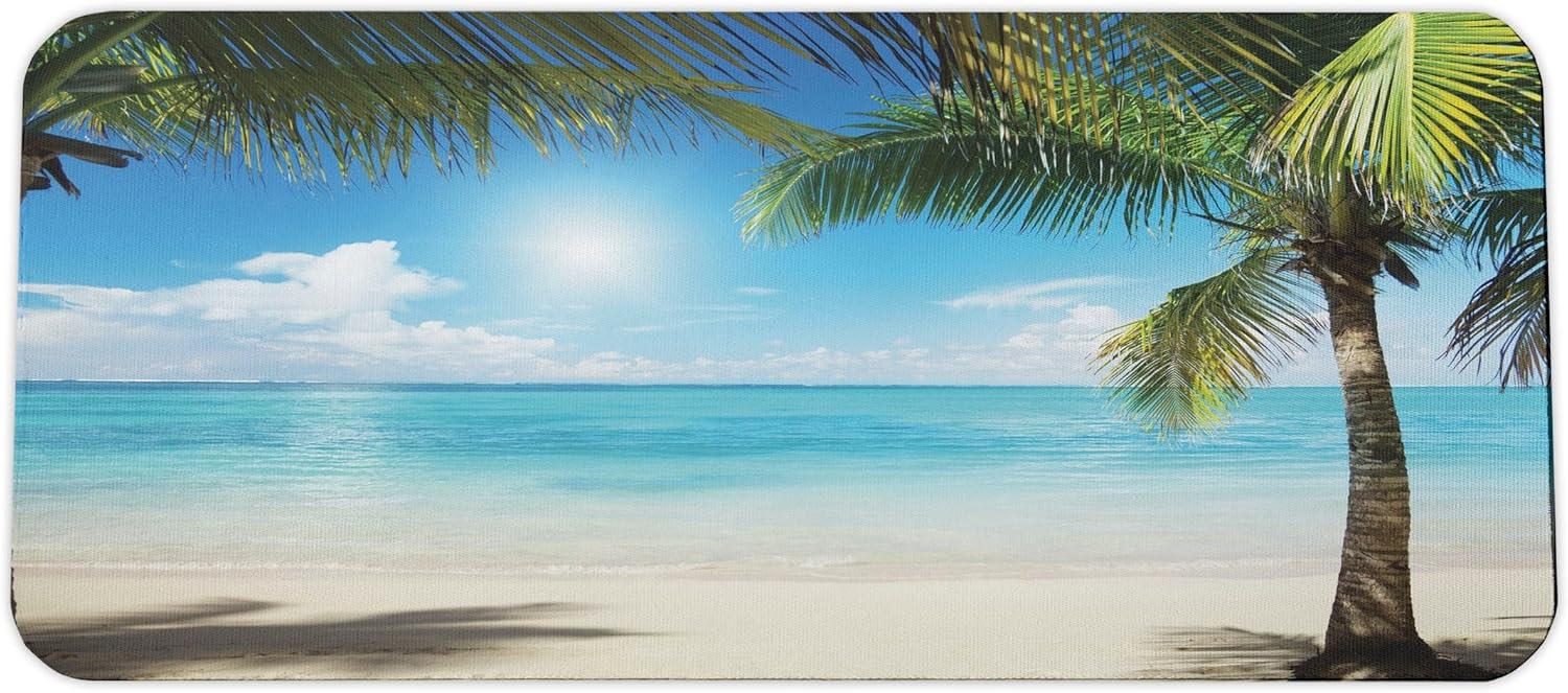 imageAmbesonne Island Computer Mouse Pad White Coral Sand Seven Mile Beach in Grand Cayman Island Art Print Rectangle NonSlip Rubber Mousepad Large 31quot x 12quot Gaming Size Sky Blue and Brown BlackAqua Coconut Green