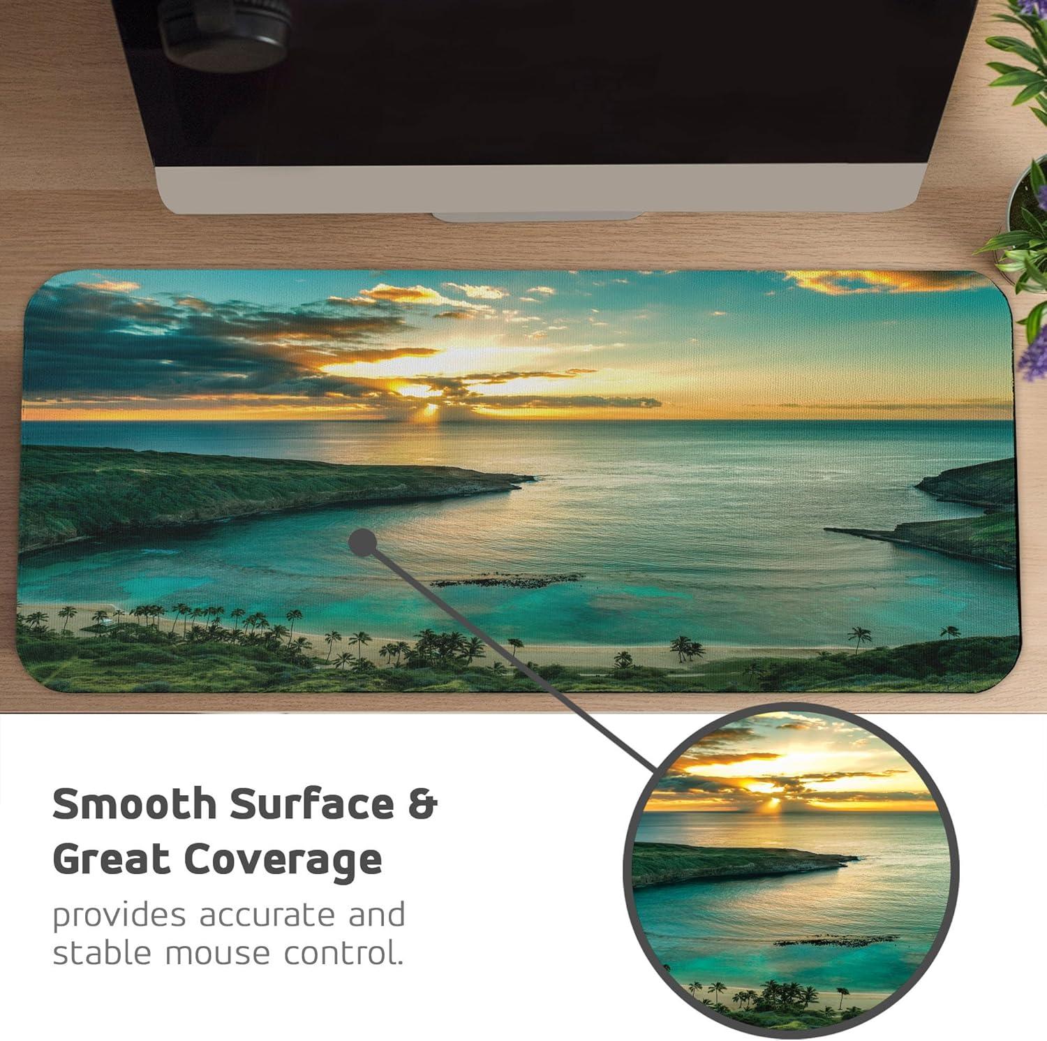 imageAmbesonne Island Computer Mouse Pad White Coral Sand Seven Mile Beach in Grand Cayman Island Art Print Rectangle NonSlip Rubber Mousepad Large 31quot x 12quot Gaming Size Sky Blue and Brown BlackTurquoise Green Yellow