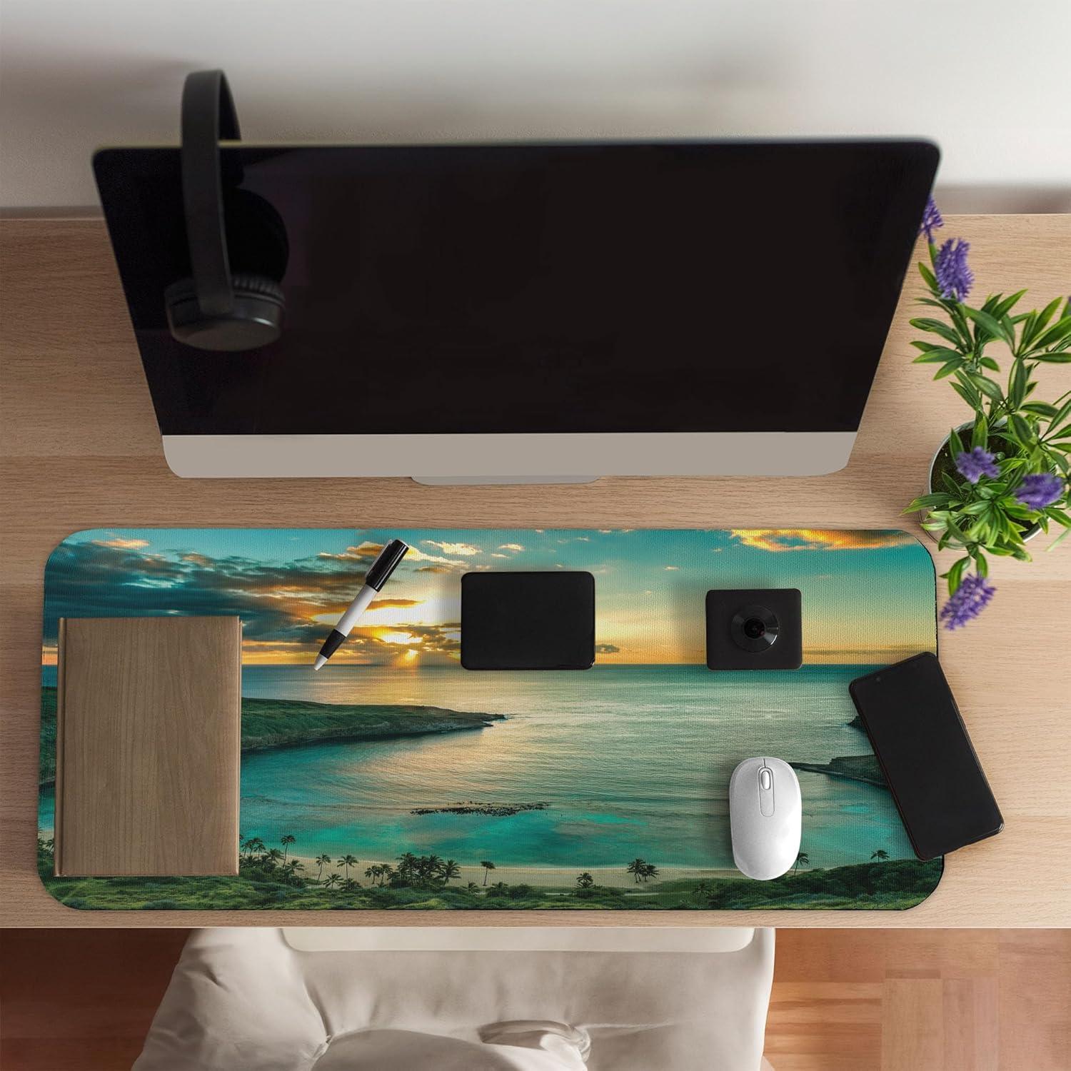 imageAmbesonne Island Computer Mouse Pad White Coral Sand Seven Mile Beach in Grand Cayman Island Art Print Rectangle NonSlip Rubber Mousepad Large 31quot x 12quot Gaming Size Sky Blue and Brown BlackTurquoise Green Yellow