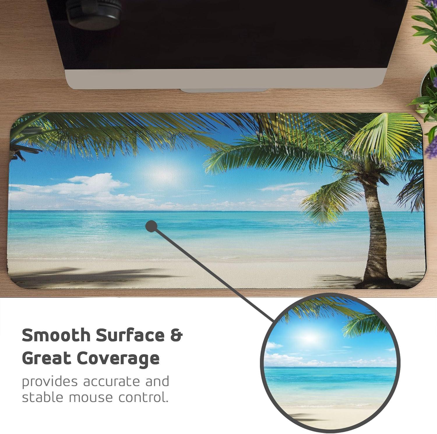 imageAmbesonne Island Computer Mouse Pad White Coral Sand Seven Mile Beach in Grand Cayman Island Art Print Rectangle NonSlip Rubber Mousepad Large 31quot x 12quot Gaming Size Sky Blue and Brown BlackAqua Coconut Green