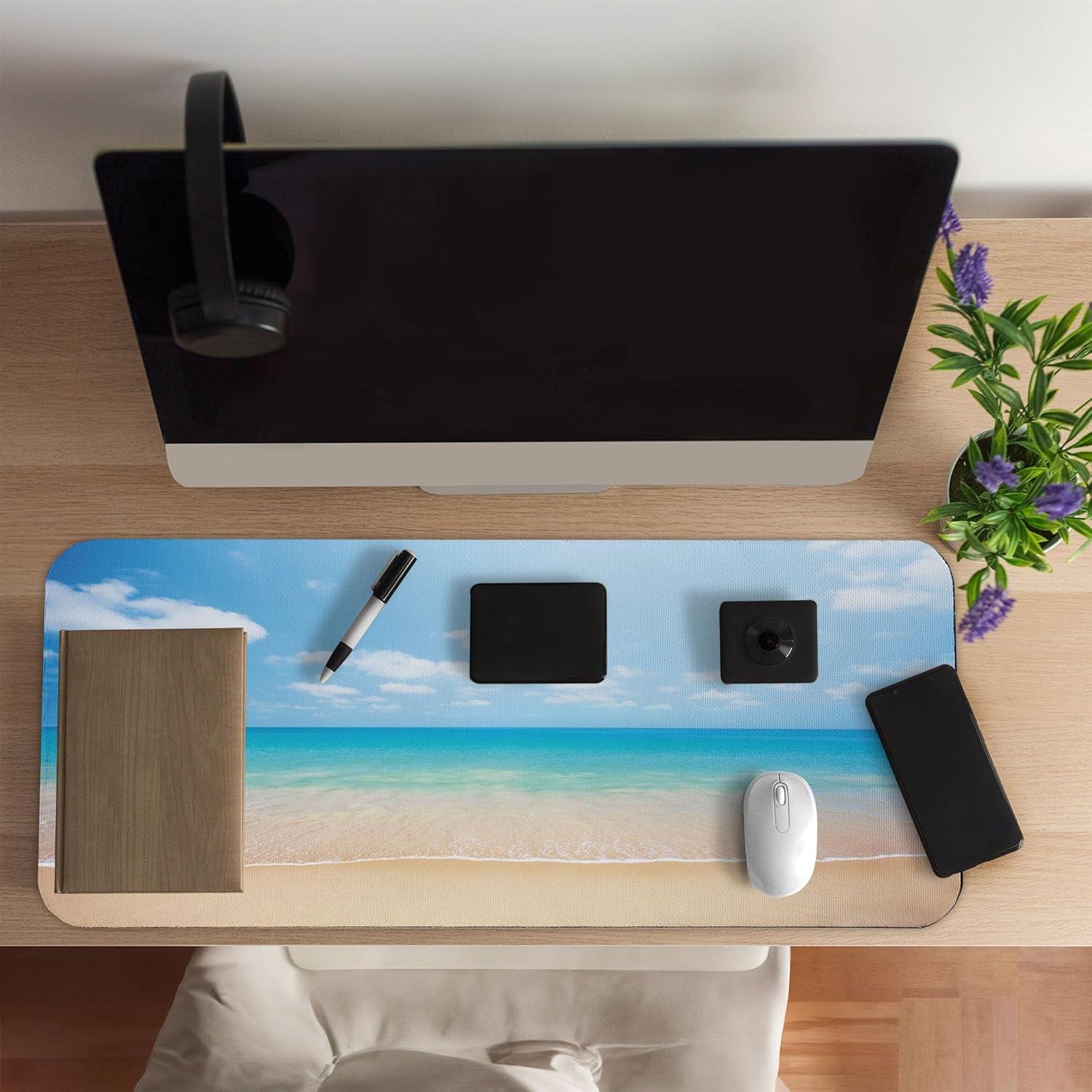 imageAmbesonne Island Computer Mouse Pad White Coral Sand Seven Mile Beach in Grand Cayman Island Art Print Rectangle NonSlip Rubber Mousepad Large 31quot x 12quot Gaming Size Sky Blue and Brown BlackCream Blue