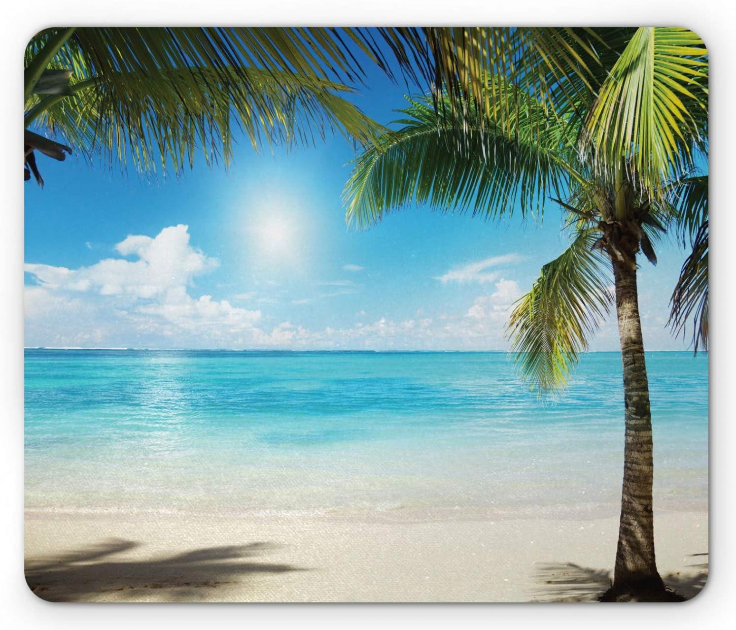 imageAmbesonne Island Computer Mouse Pad White Coral Sand Seven Mile Beach in Grand Cayman Island Art Print Rectangle NonSlip Rubber Mousepad Large 31quot x 12quot Gaming Size Sky Blue and Brown BlackAqua Coconut Green