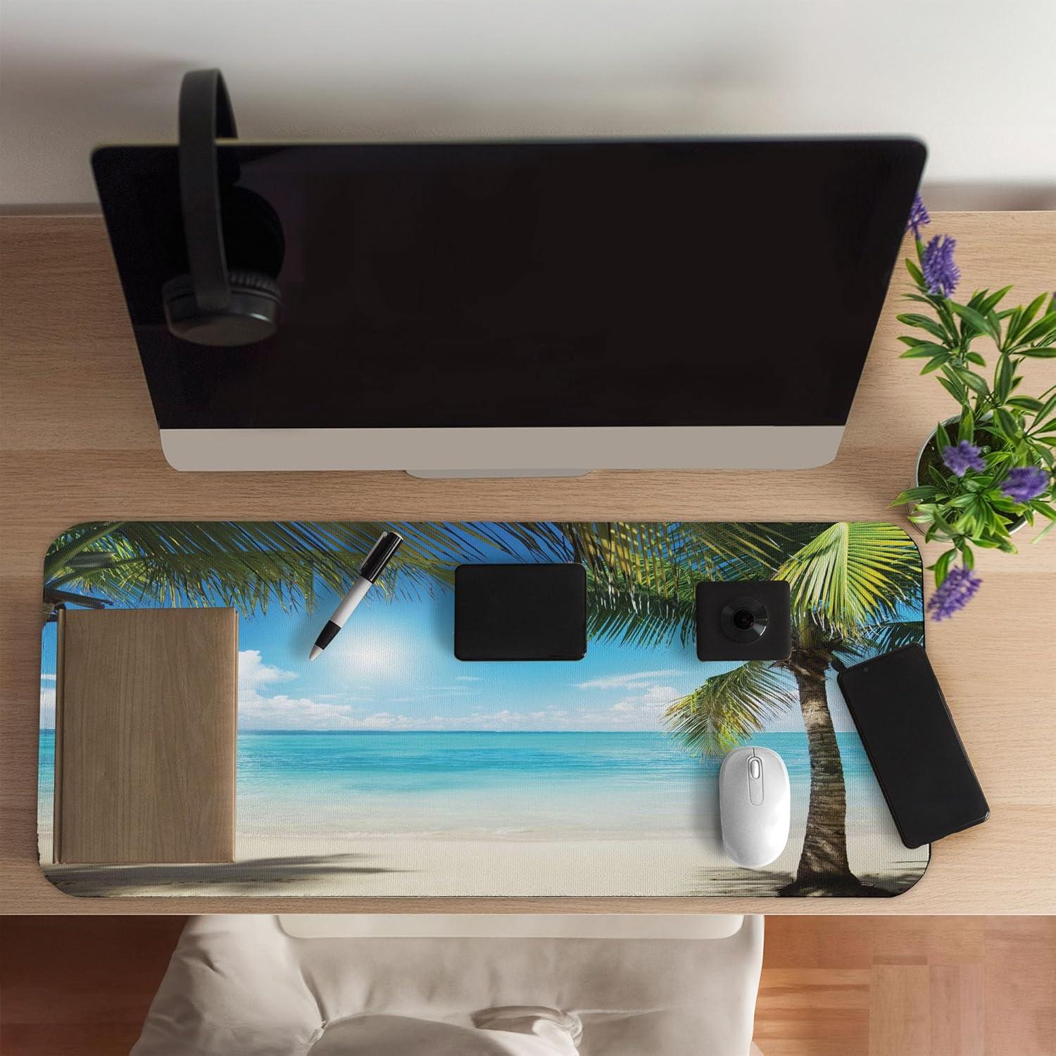 imageAmbesonne Island Computer Mouse Pad White Coral Sand Seven Mile Beach in Grand Cayman Island Art Print Rectangle NonSlip Rubber Mousepad Large 31quot x 12quot Gaming Size Sky Blue and Brown BlackAqua Coconut Green