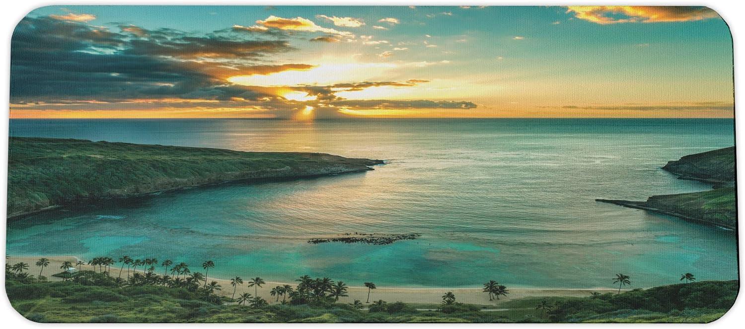 imageAmbesonne Island Computer Mouse Pad White Coral Sand Seven Mile Beach in Grand Cayman Island Art Print Rectangle NonSlip Rubber Mousepad Large 31quot x 12quot Gaming Size Sky Blue and Brown BlackTurquoise Green Yellow