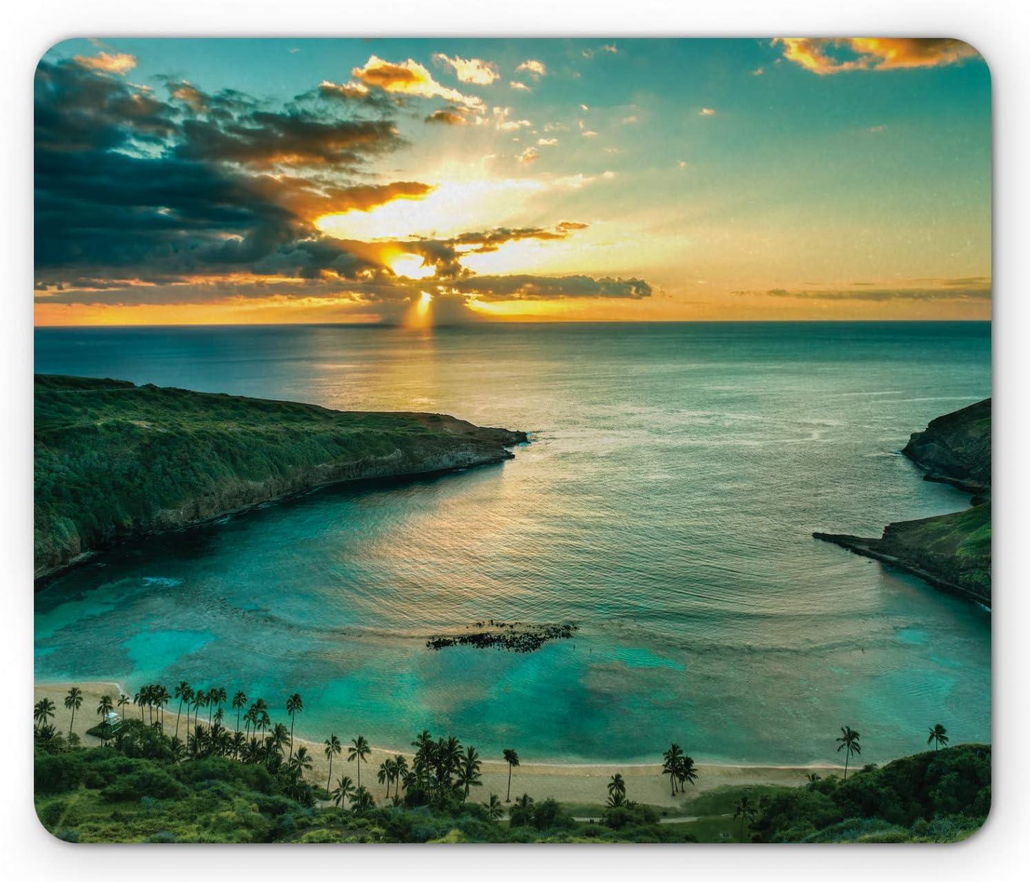 imageAmbesonne Island Computer Mouse Pad White Coral Sand Seven Mile Beach in Grand Cayman Island Art Print Rectangle NonSlip Rubber Mousepad Large 31quot x 12quot Gaming Size Sky Blue and Brown BlackTurquoise Green Yellow