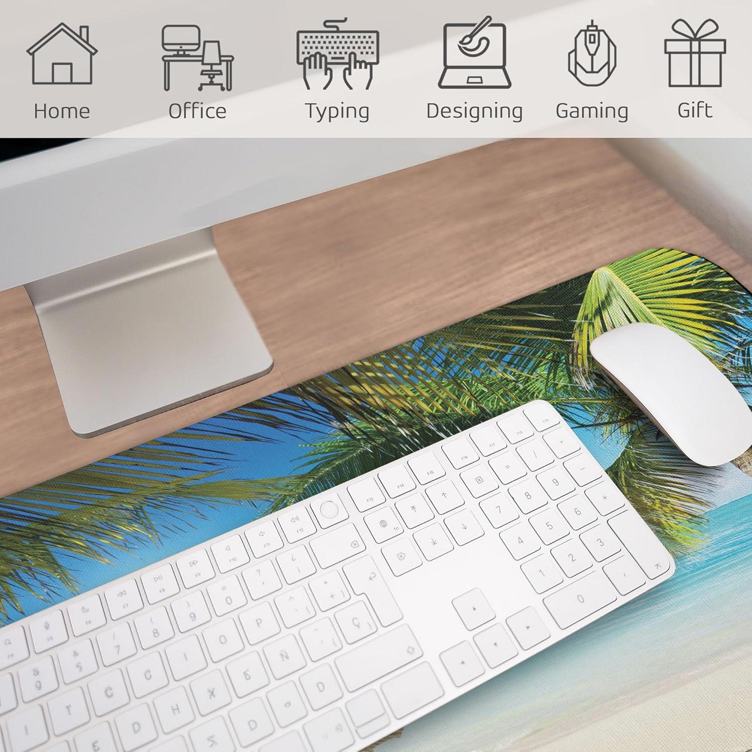imageAmbesonne Island Computer Mouse Pad White Coral Sand Seven Mile Beach in Grand Cayman Island Art Print Rectangle NonSlip Rubber Mousepad Large 31quot x 12quot Gaming Size Sky Blue and Brown BlackAqua Coconut Green