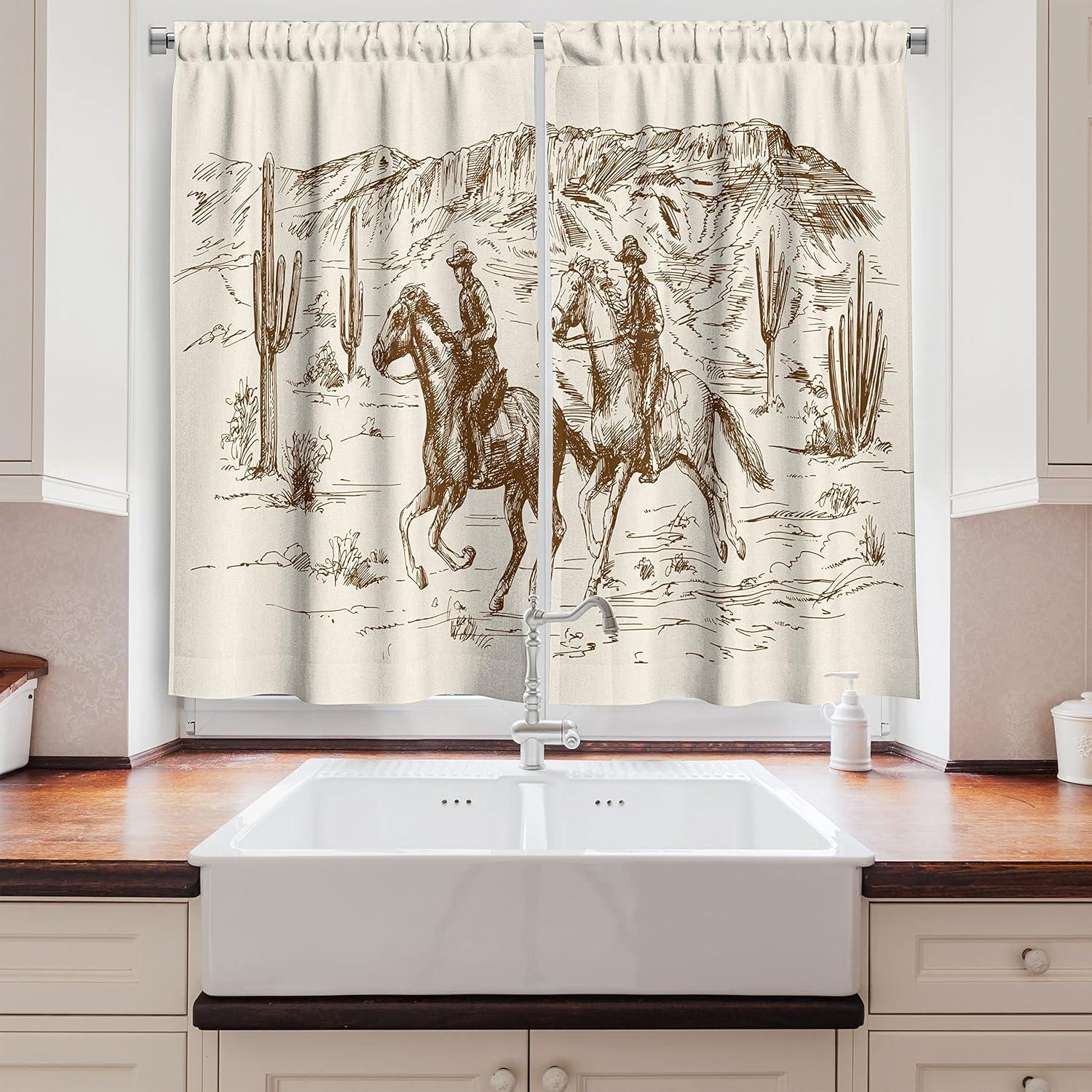 imageAmbesonne Kitchen Decor Collection Sunset View on The Beach Shore Waves Surf Modern Home Decor Rocks Boats Sea Scenery Window Treatments for Kitchen Curtains 2 Panels 55X39 Inches Blue OrangeUmber Cream