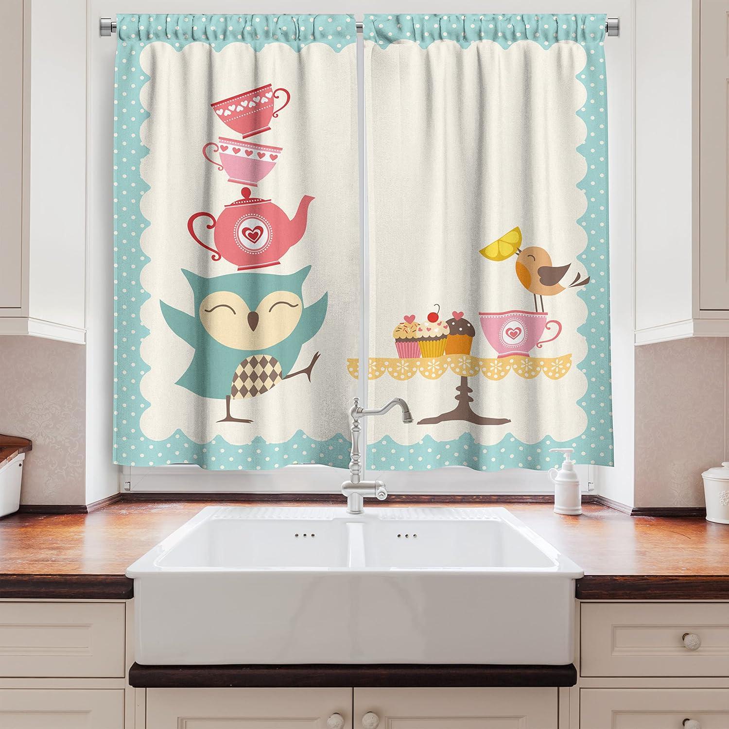 imageAmbesonne Kitchen Decor Collection Sunset View on The Beach Shore Waves Surf Modern Home Decor Rocks Boats Sea Scenery Window Treatments for Kitchen Curtains 2 Panels 55X39 Inches Blue OrangeWhite Pink