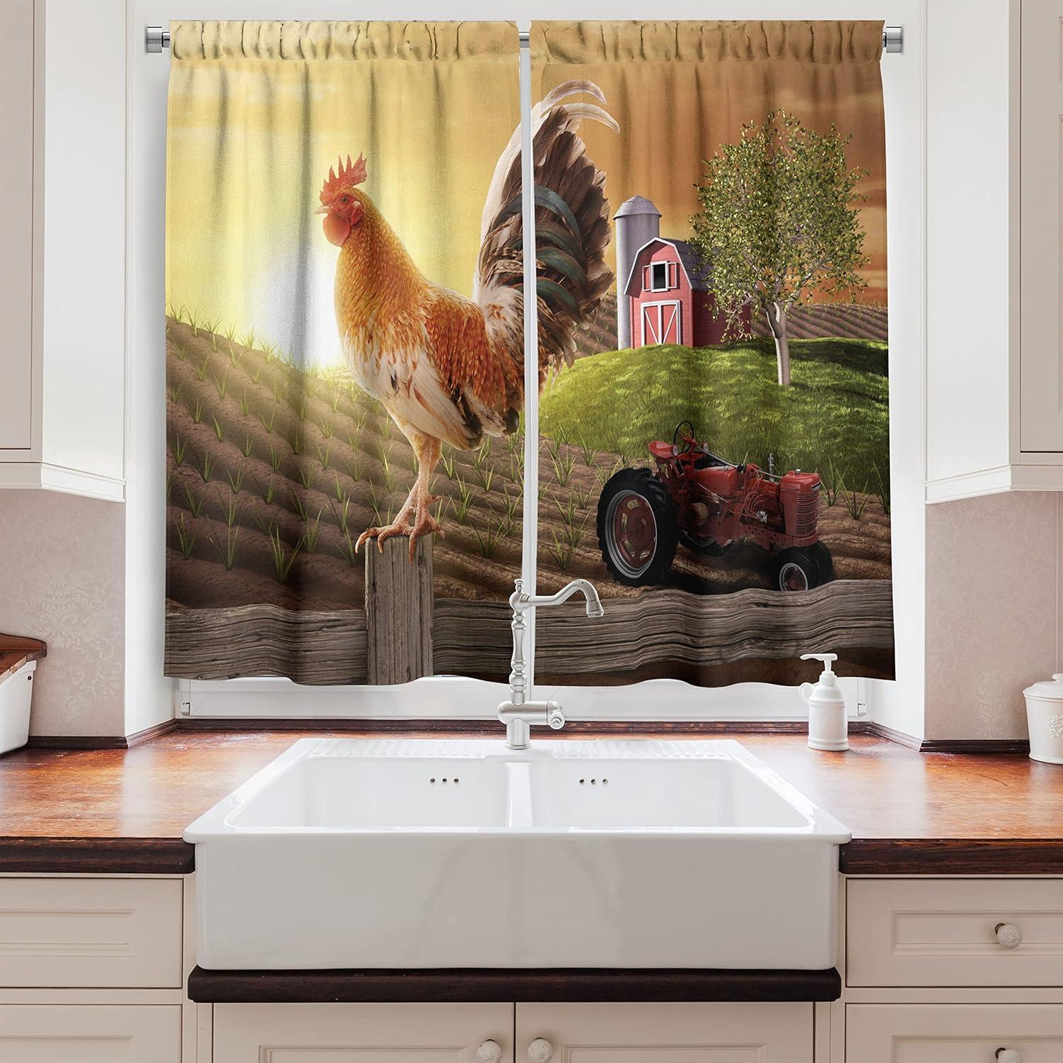 imageAmbesonne Kitchen Decor Collection Sunset View on The Beach Shore Waves Surf Modern Home Decor Rocks Boats Sea Scenery Window Treatments for Kitchen Curtains 2 Panels 55X39 Inches Blue OrangeRed Brown