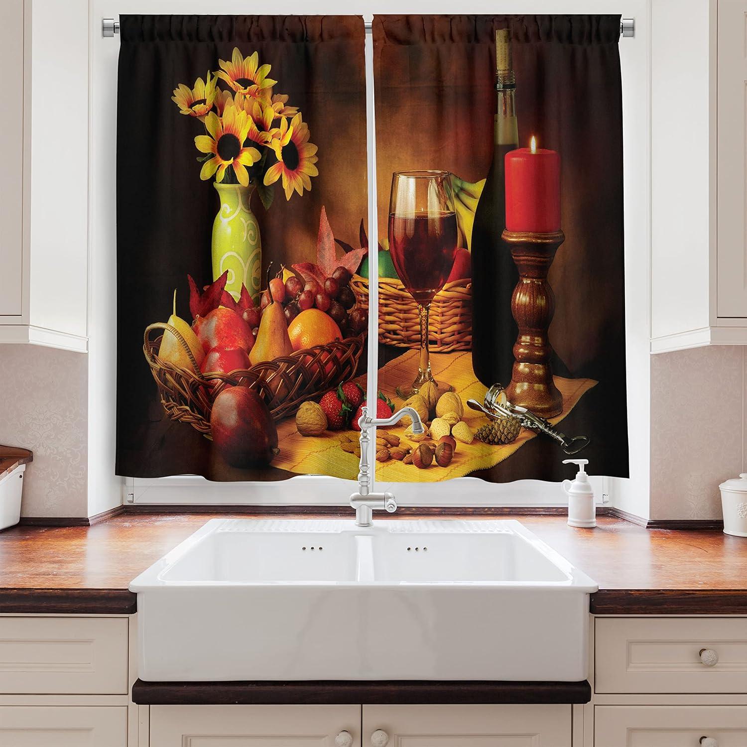 imageAmbesonne Kitchen Decor Collection Sunset View on The Beach Shore Waves Surf Modern Home Decor Rocks Boats Sea Scenery Window Treatments for Kitchen Curtains 2 Panels 55X39 Inches Blue OrangeVermilion Yellow