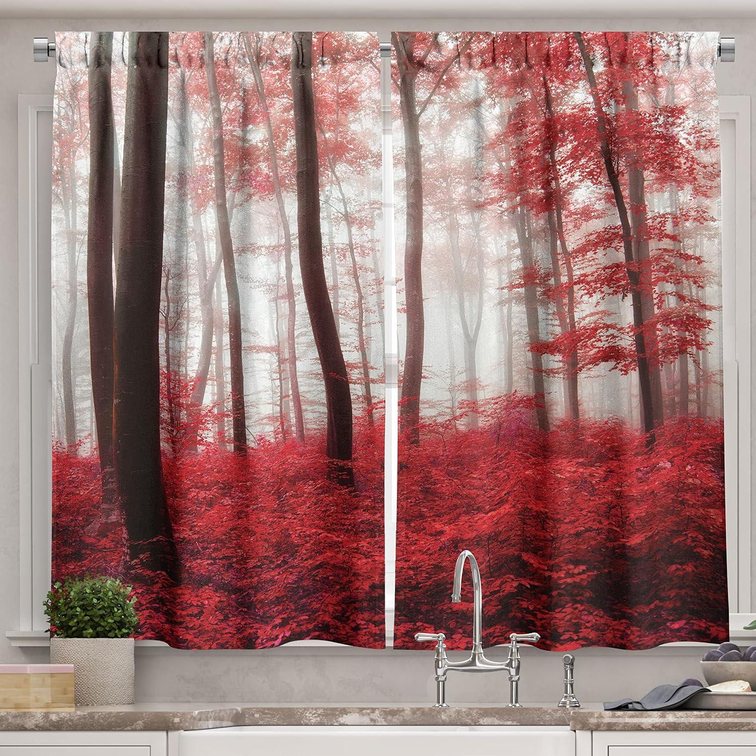 imageAmbesonne Kitchen Decor Collection Sunset View on The Beach Shore Waves Surf Modern Home Decor Rocks Boats Sea Scenery Window Treatments for Kitchen Curtains 2 Panels 55X39 Inches Blue OrangeWhite Red