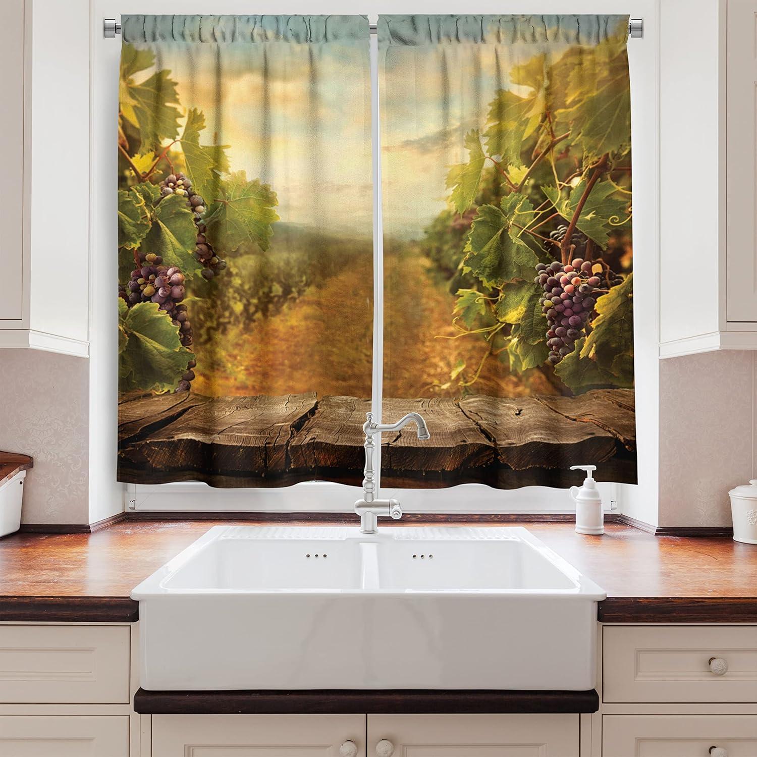 imageAmbesonne Kitchen Decor Collection Sunset View on The Beach Shore Waves Surf Modern Home Decor Rocks Boats Sea Scenery Window Treatments for Kitchen Curtains 2 Panels 55X39 Inches Blue OrangeGreen Brown Blue