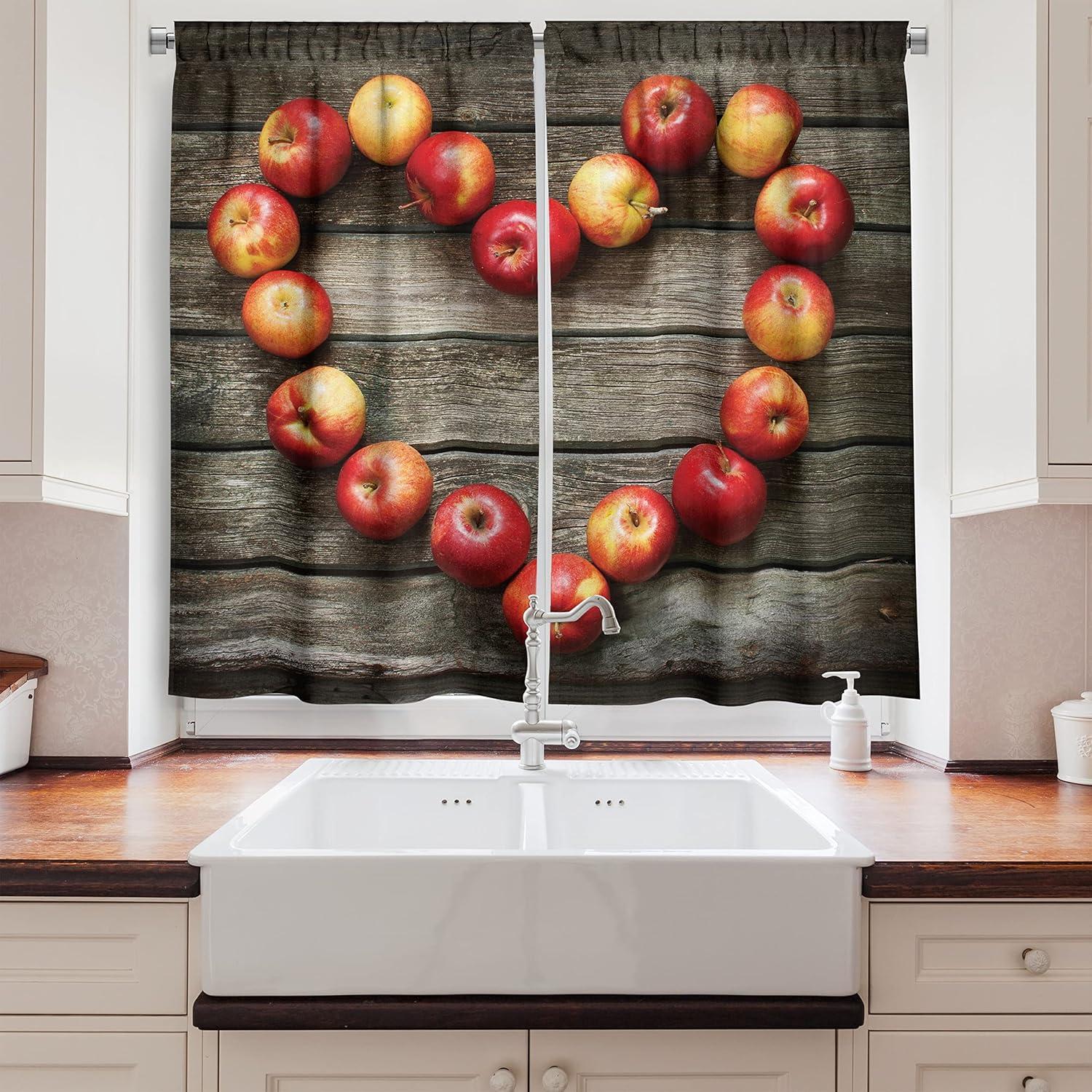 imageAmbesonne Kitchen Decor Collection Sunset View on The Beach Shore Waves Surf Modern Home Decor Rocks Boats Sea Scenery Window Treatments for Kitchen Curtains 2 Panels 55X39 Inches Blue OrangeBrown Red