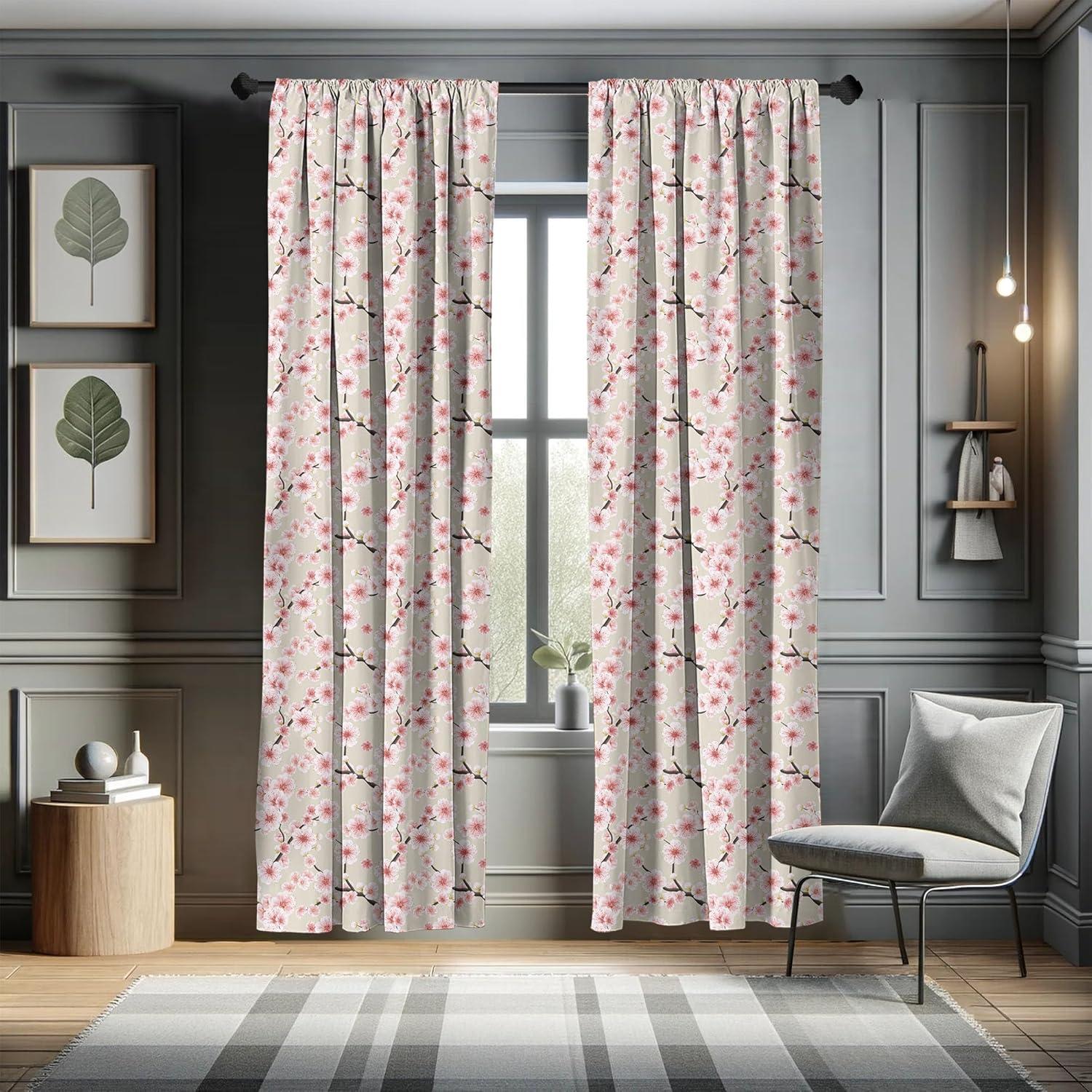 imageAmbesonne Leafy Art Curtains Modern Scandi Leaves and Minimalist Flowers with Stripes Pastel Tone Window Treatments 2 Panel Set for Living Room Bedroom Pair of 28quot x 63quot Pale Seafoam MulticolorBeige Rose