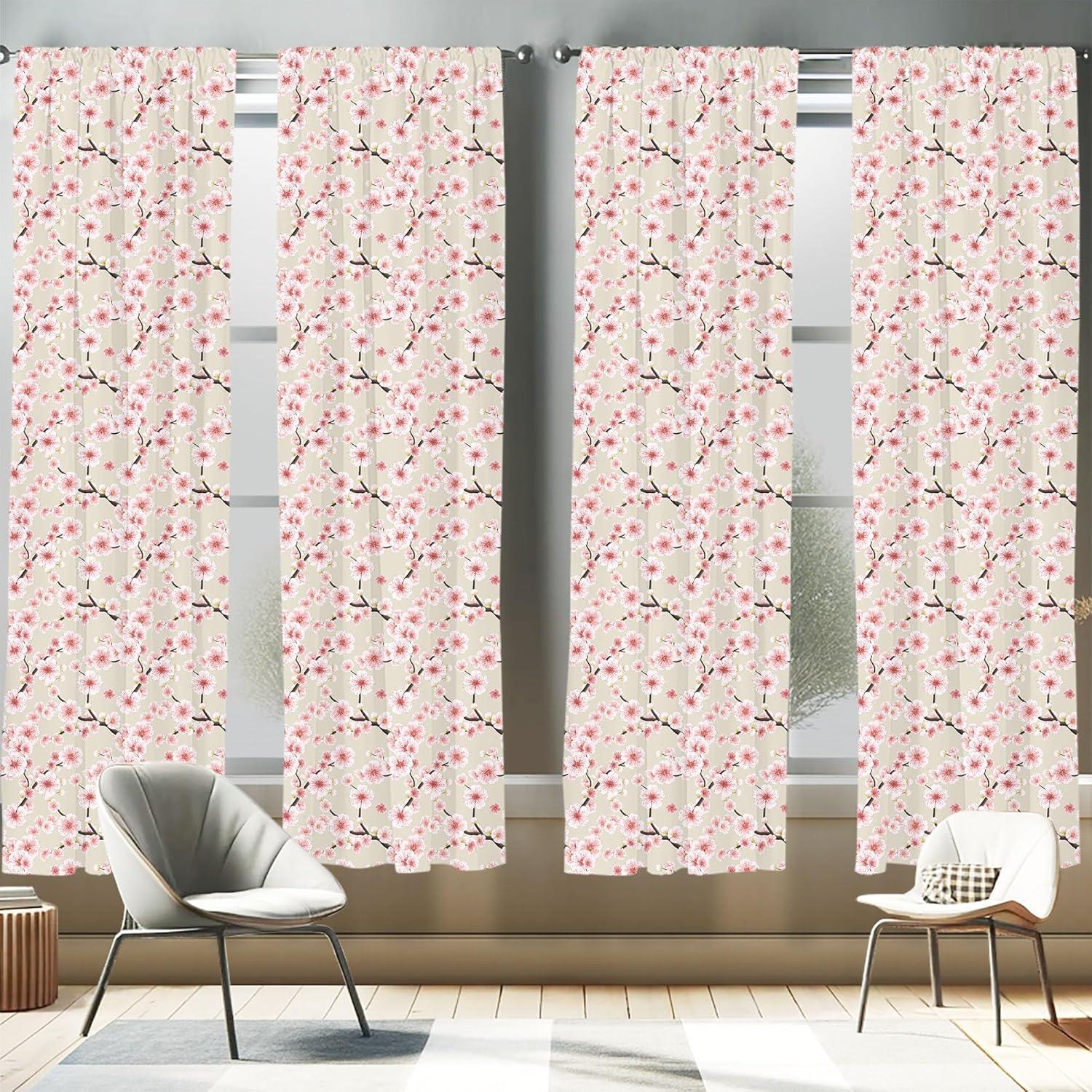 imageAmbesonne Leafy Art Curtains Modern Scandi Leaves and Minimalist Flowers with Stripes Pastel Tone Window Treatments 2 Panel Set for Living Room Bedroom Pair of 28quot x 63quot Pale Seafoam MulticolorBeige Rose