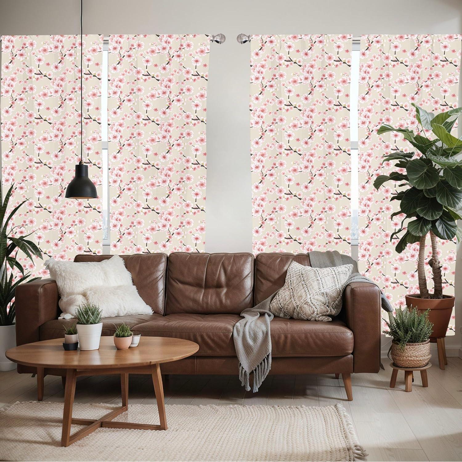 imageAmbesonne Leafy Art Curtains Modern Scandi Leaves and Minimalist Flowers with Stripes Pastel Tone Window Treatments 2 Panel Set for Living Room Bedroom Pair of 28quot x 63quot Pale Seafoam MulticolorBeige Rose
