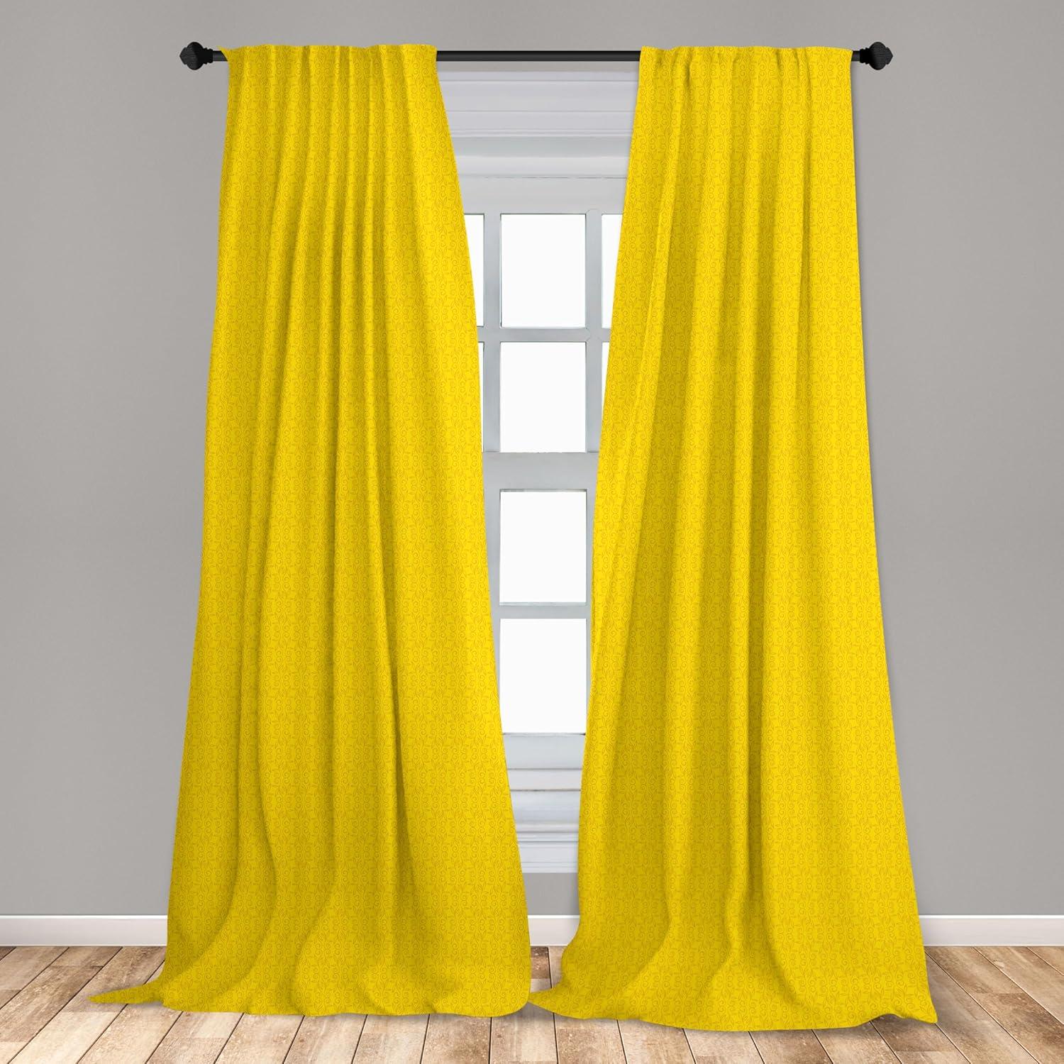imageAmbesonne Leafy Art Curtains Modern Scandi Leaves and Minimalist Flowers with Stripes Pastel Tone Window Treatments 2 Panel Set for Living Room Bedroom Pair of 28quot x 63quot Pale Seafoam MulticolorMustard Yellow