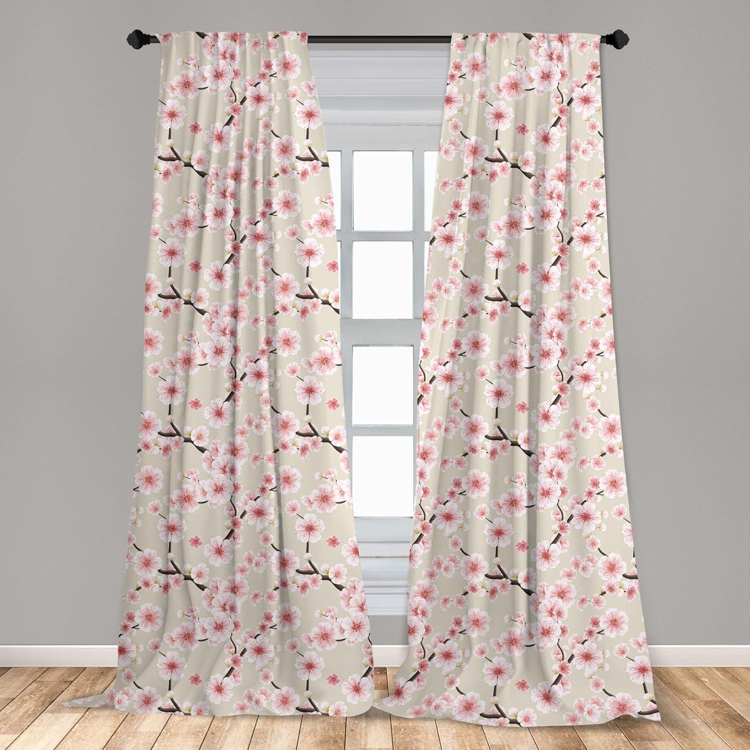 imageAmbesonne Leafy Art Curtains Modern Scandi Leaves and Minimalist Flowers with Stripes Pastel Tone Window Treatments 2 Panel Set for Living Room Bedroom Pair of 28quot x 63quot Pale Seafoam MulticolorBeige Rose