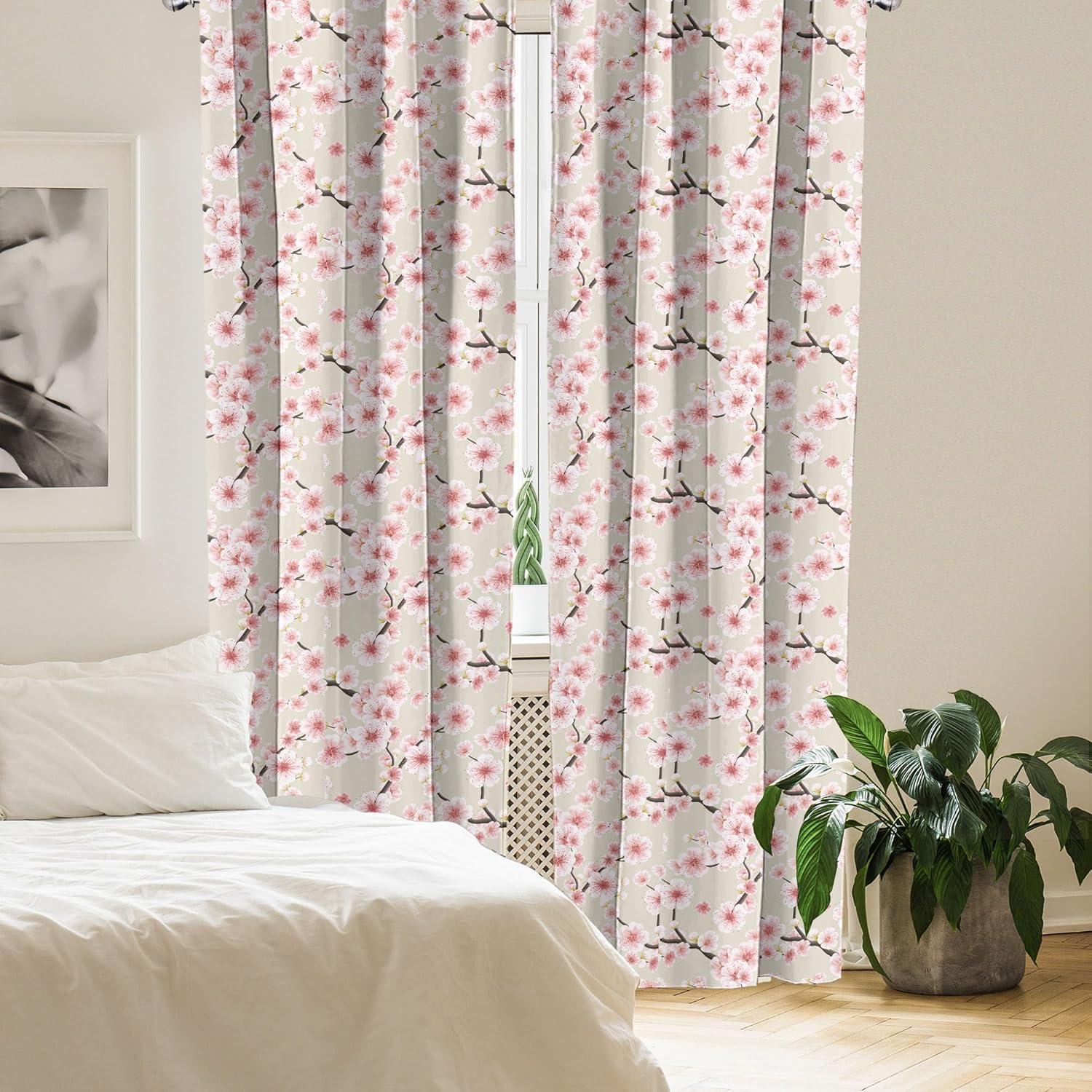imageAmbesonne Leafy Art Curtains Modern Scandi Leaves and Minimalist Flowers with Stripes Pastel Tone Window Treatments 2 Panel Set for Living Room Bedroom Pair of 28quot x 63quot Pale Seafoam MulticolorBeige Rose