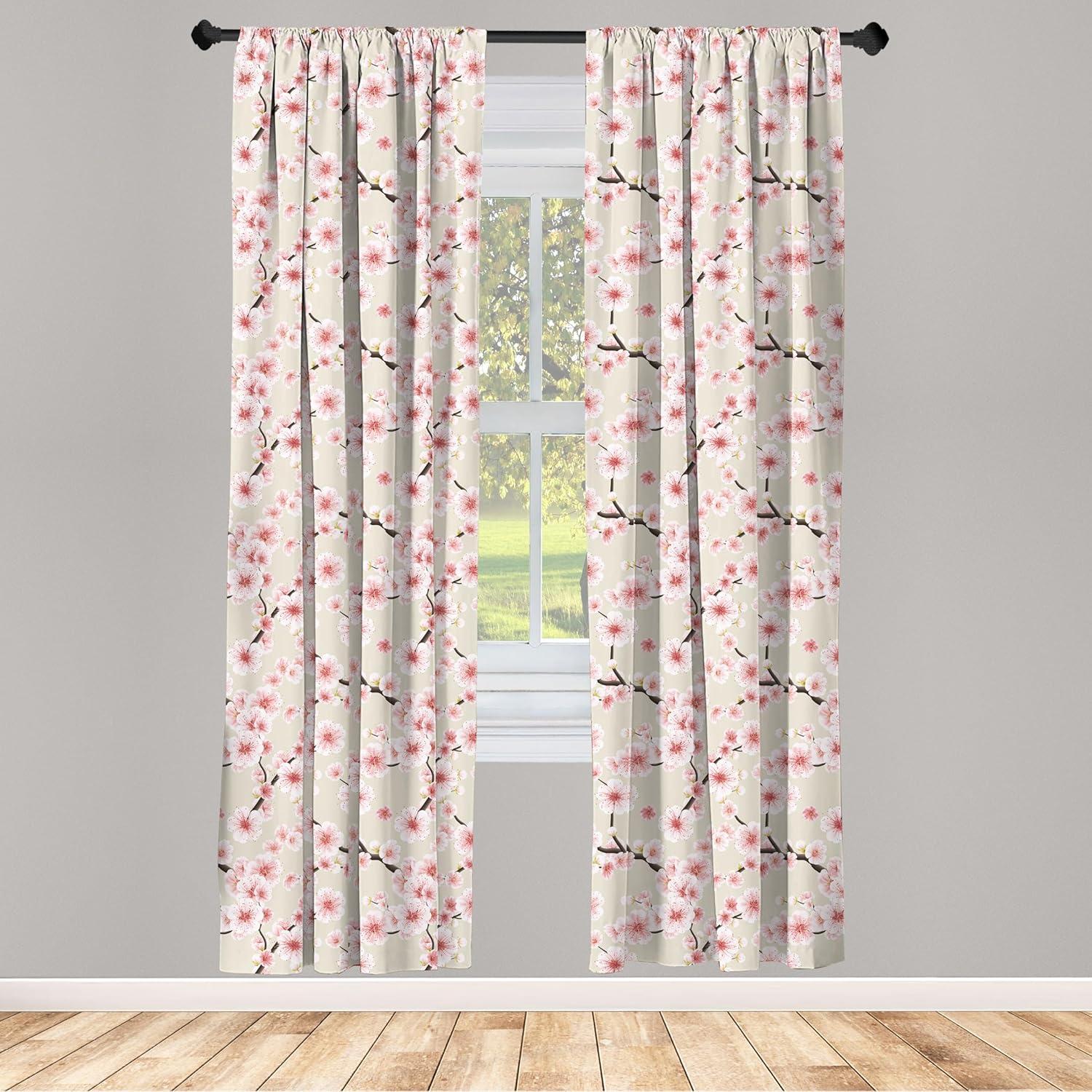 imageAmbesonne Leafy Art Curtains Modern Scandi Leaves and Minimalist Flowers with Stripes Pastel Tone Window Treatments 2 Panel Set for Living Room Bedroom Pair of 28quot x 63quot Pale Seafoam MulticolorBeige Rose