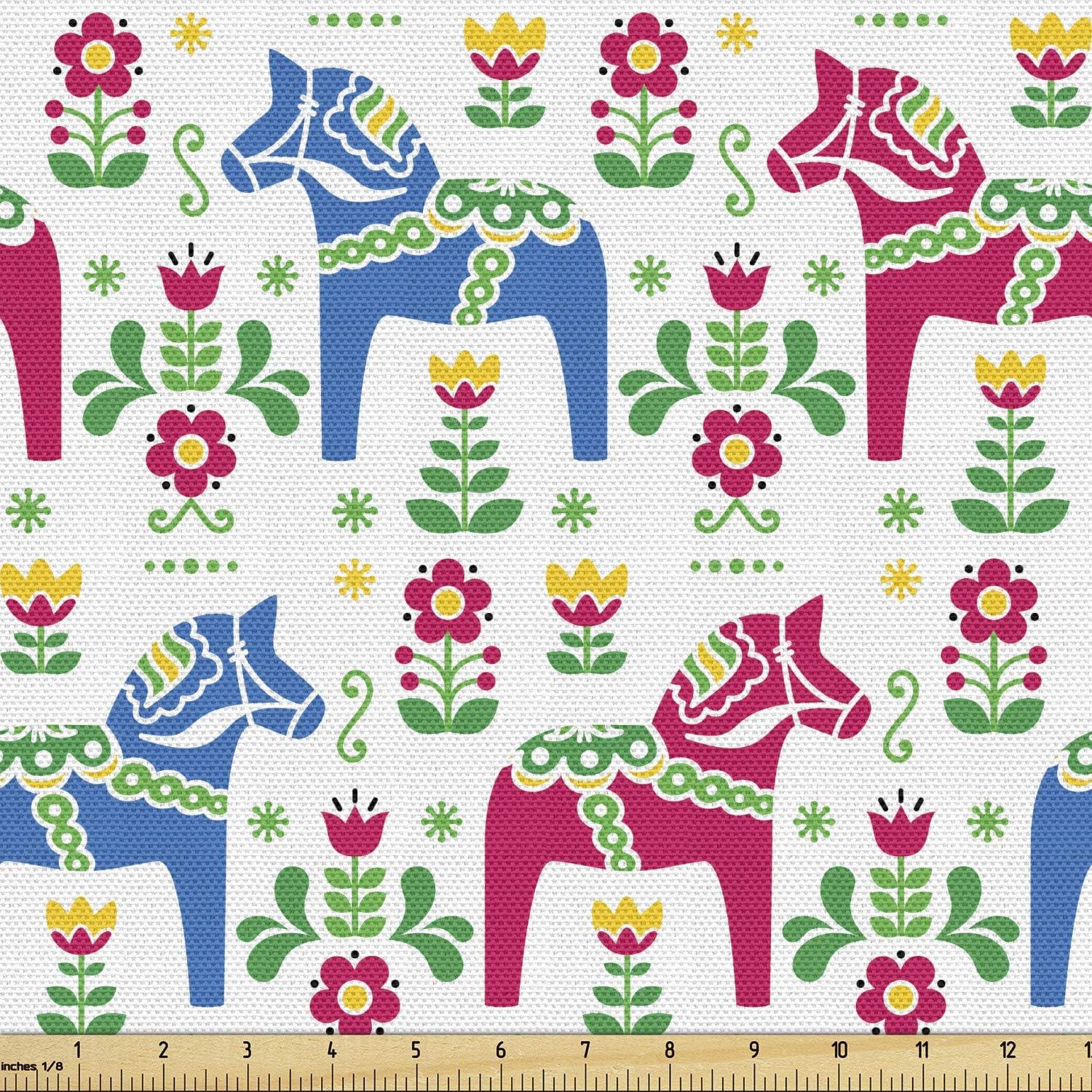 imageAmbesonne Mid Century Fabric by The Yard Abstract Christmas Holiday Tree Illustrations Inspired by The Fifties Decorative Fabric for Upholstery and Home Accents 3 Yards Black YellowBlue Magenta