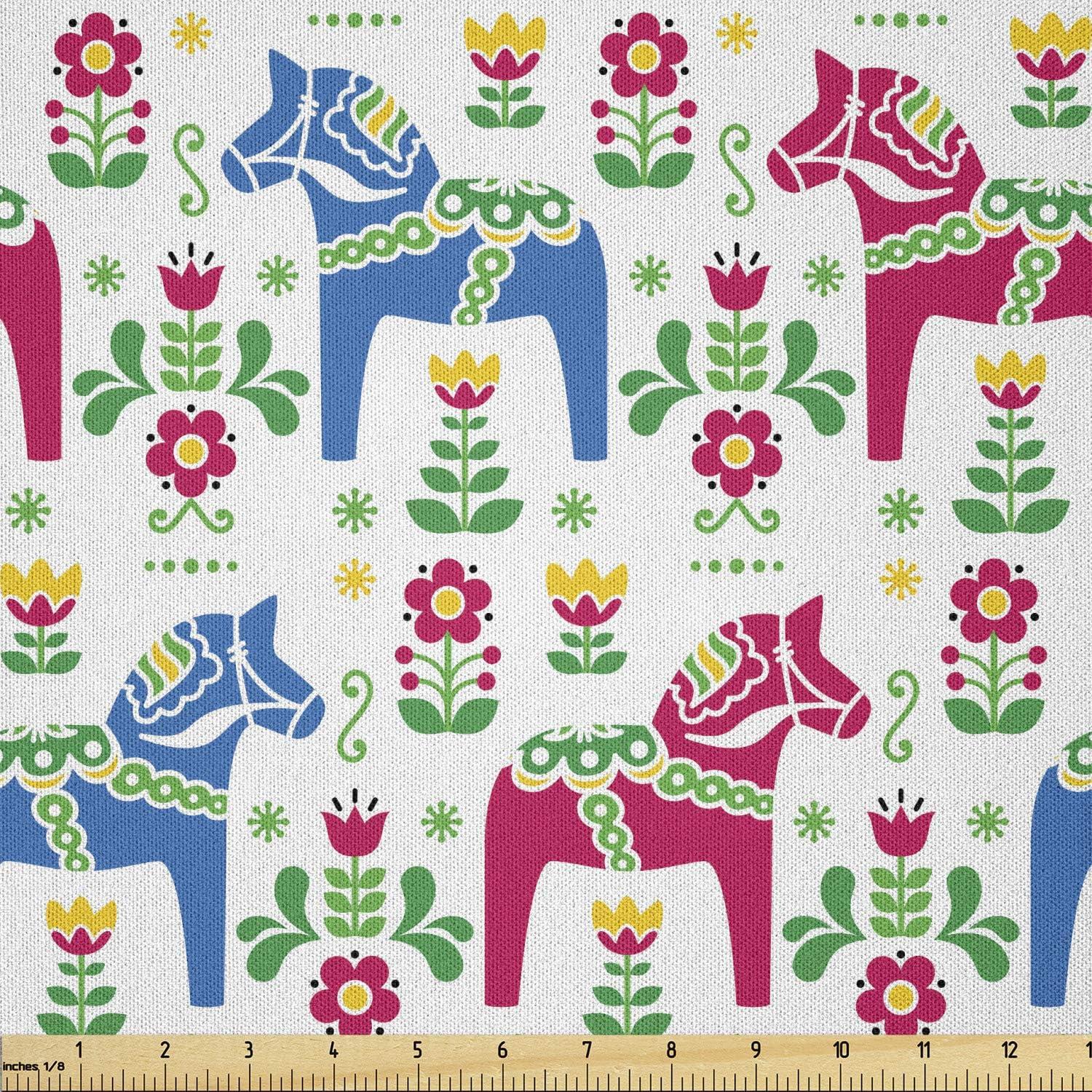 imageAmbesonne Mid Century Fabric by The Yard Abstract Christmas Holiday Tree Illustrations Inspired by The Fifties Decorative Fabric for Upholstery and Home Accents 3 Yards Black YellowBlue Magenta