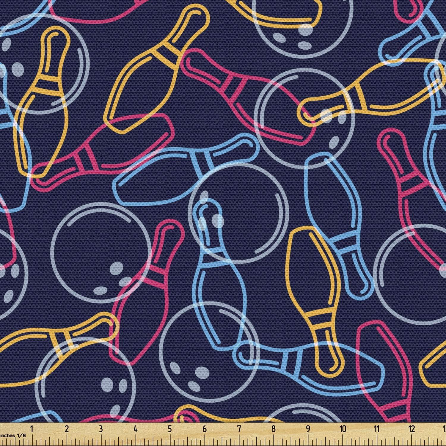 imageAmbesonne Mid Century Fabric by The Yard Abstract Christmas Holiday Tree Illustrations Inspired by The Fifties Decorative Fabric for Upholstery and Home Accents 3 Yards Black YellowDark Blue