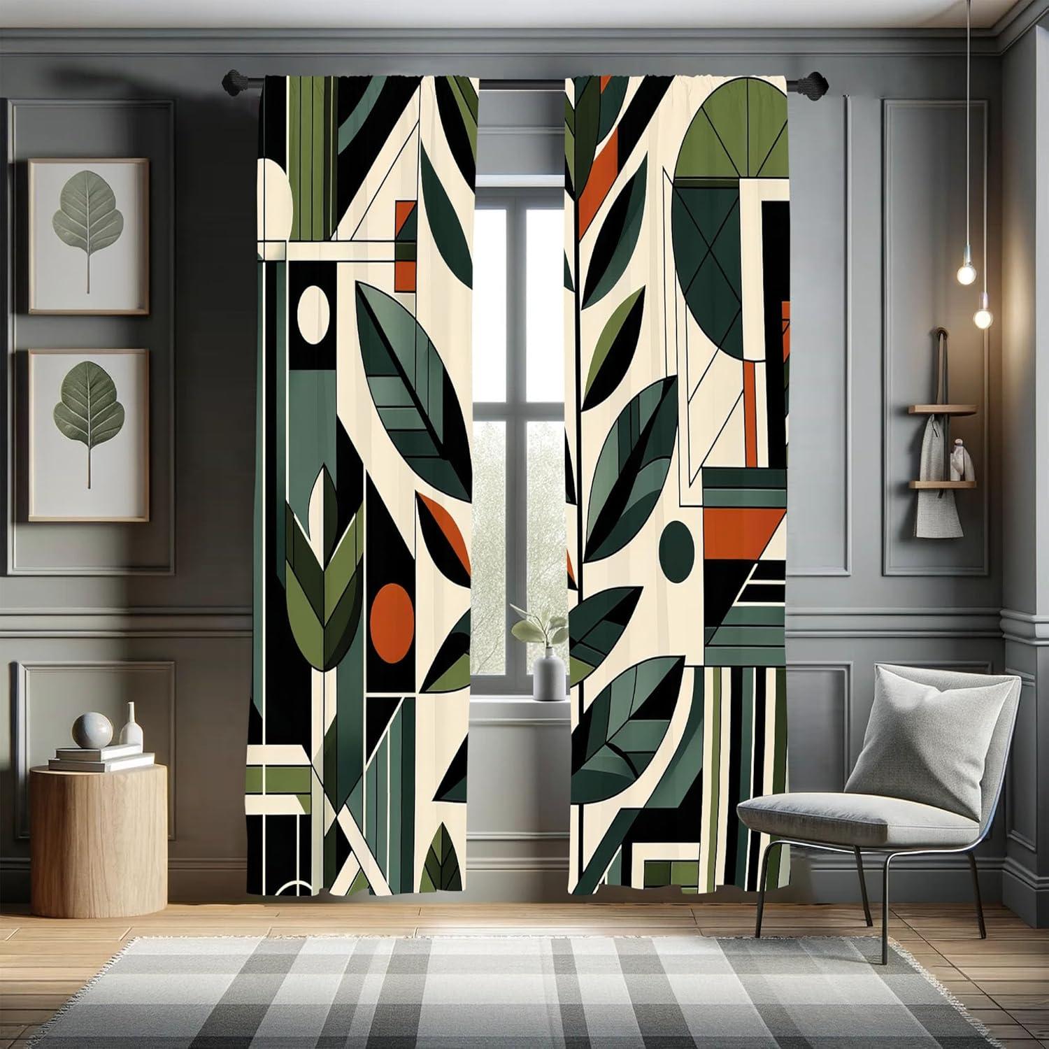 imageAmbesonne Mid Century Modern Window Curtains Pack of 2 Abstract Design of Futurist Boho Jungle and Geometric Leaves Lightweight Set ampamp Rod Pocket 4 Panels of 28quot x 84quot Pale Reseda Green Grey