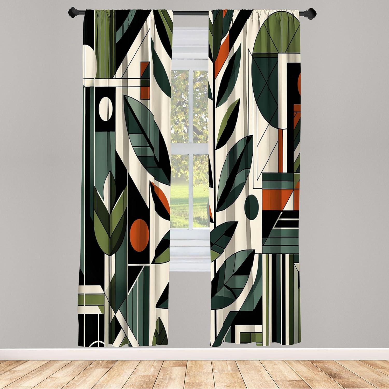 imageAmbesonne Mid Century Modern Window Curtains Pack of 2 Abstract Design of Futurist Boho Jungle and Geometric Leaves Lightweight Set ampamp Rod Pocket 4 Panels of 28quot x 84quot Pale Reseda Green Grey