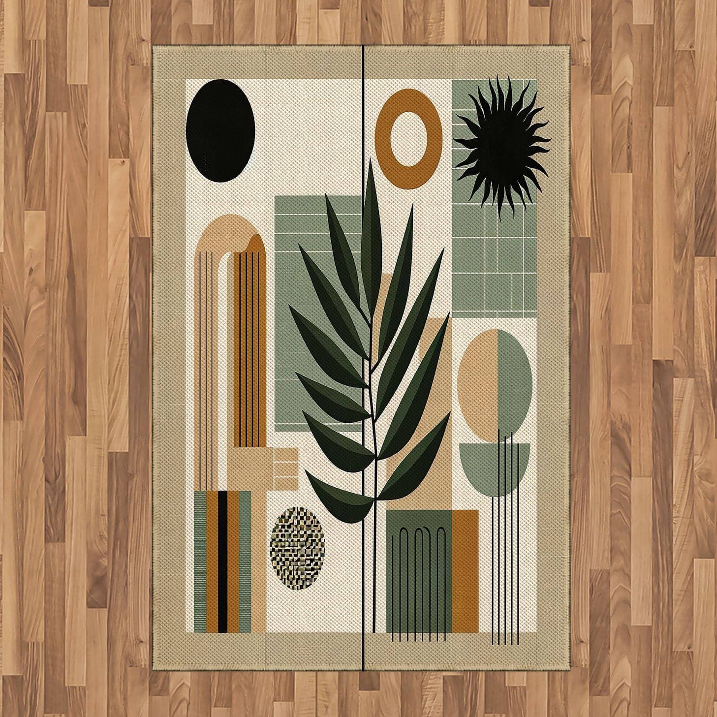 imageAmbesonne Monstera Area Rug Abstract Modern Minimalist Watercolor Floral Arrangement Neutral Tones Flat Woven Accent Rug for Living Room Bedroom Dining Room 4 X 5 7quot Pale Sage Green BlushBeige Evergreen Sepia