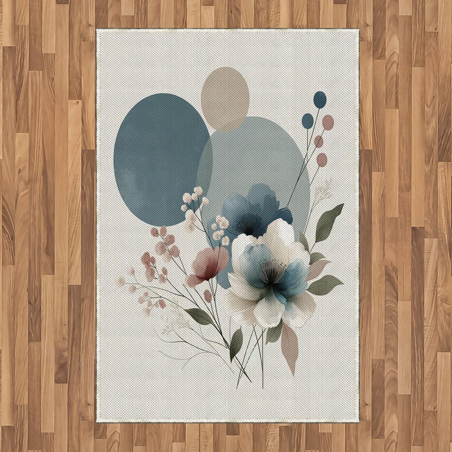 imageAmbesonne Monstera Area Rug Abstract Modern Minimalist Watercolor Floral Arrangement Neutral Tones Flat Woven Accent Rug for Living Room Bedroom Dining Room 4 X 5 7quot Pale Sage Green BlushBlue Grey and Blush