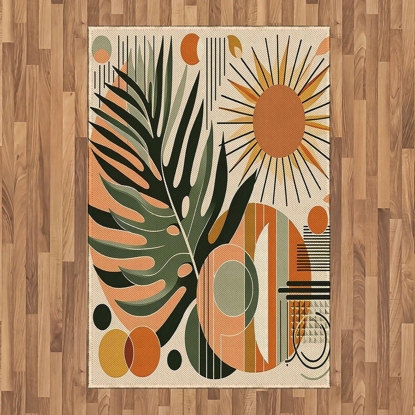 imageAmbesonne Monstera Area Rug Abstract Modern Minimalist Watercolor Floral Arrangement Neutral Tones Flat Woven Accent Rug for Living Room Bedroom Dining Room 4 X 5 7quot Pale Sage Green BlushPeach and Pale Reseda Green