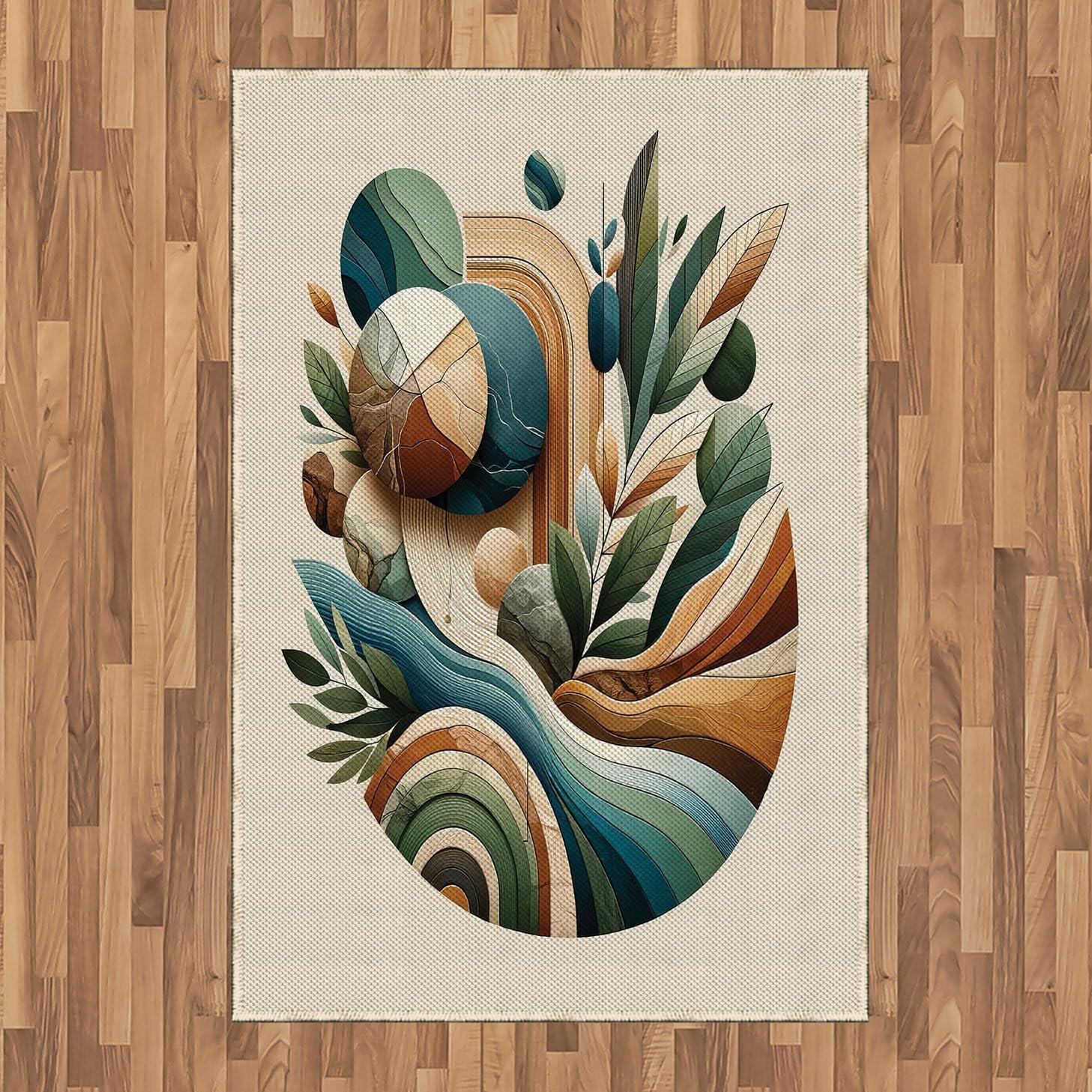 imageAmbesonne Monstera Area Rug Abstract Modern Minimalist Watercolor Floral Arrangement Neutral Tones Flat Woven Accent Rug for Living Room Bedroom Dining Room 4 X 5 7quot Pale Sage Green BlushTeal Amber Olive Green