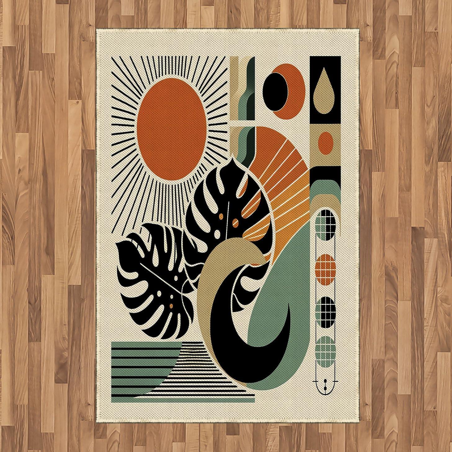 imageAmbesonne Monstera Area Rug Abstract Modern Minimalist Watercolor Floral Arrangement Neutral Tones Flat Woven Accent Rug for Living Room Bedroom Dining Room 4 X 5 7quot Pale Sage Green BlushCinnamon Black Beige
