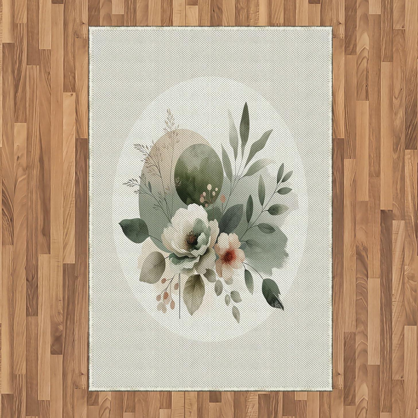 imageAmbesonne Monstera Area Rug Abstract Modern Minimalist Watercolor Floral Arrangement Neutral Tones Flat Woven Accent Rug for Living Room Bedroom Dining Room 4 X 5 7quot Pale Sage Green BlushPale Sage Green Coconut