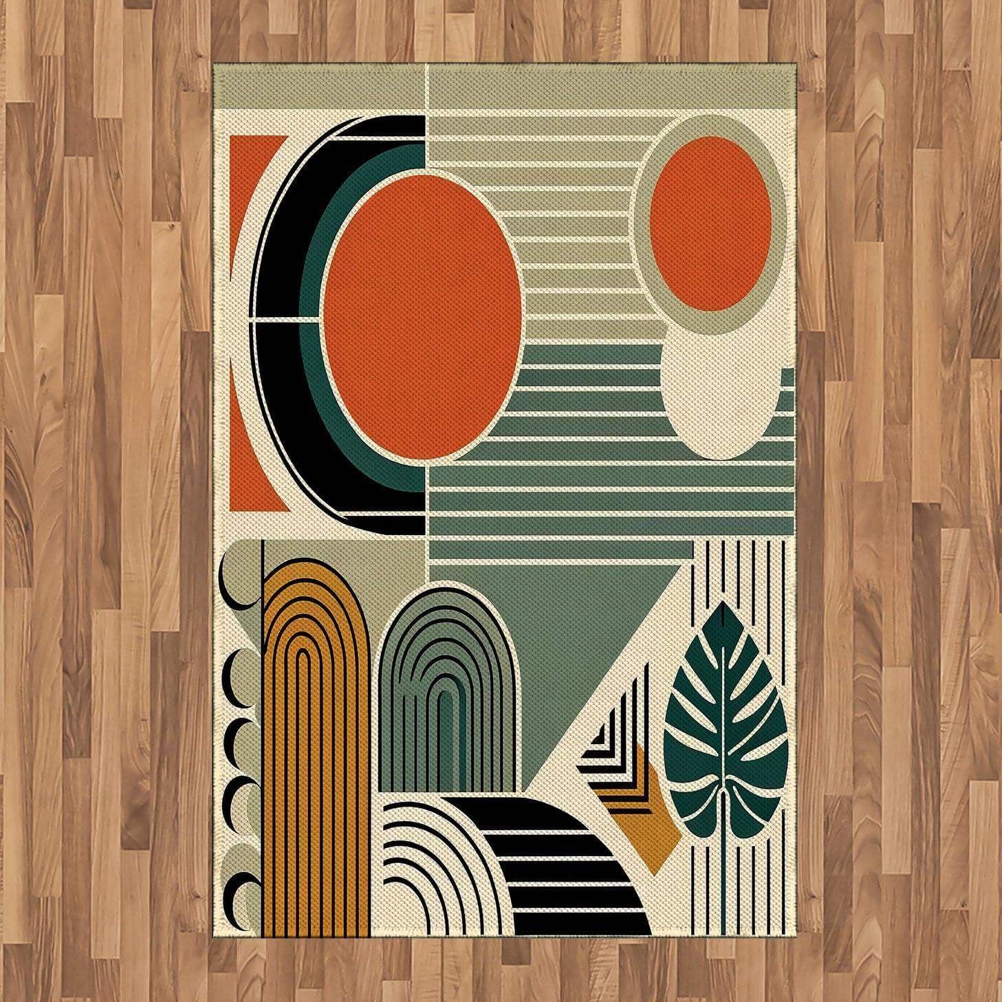 imageAmbesonne Monstera Area Rug Abstract Modern Minimalist Watercolor Floral Arrangement Neutral Tones Flat Woven Accent Rug for Living Room Bedroom Dining Room 4 X 5 7quot Pale Sage Green BlushBurnt Orange Pale Khaki