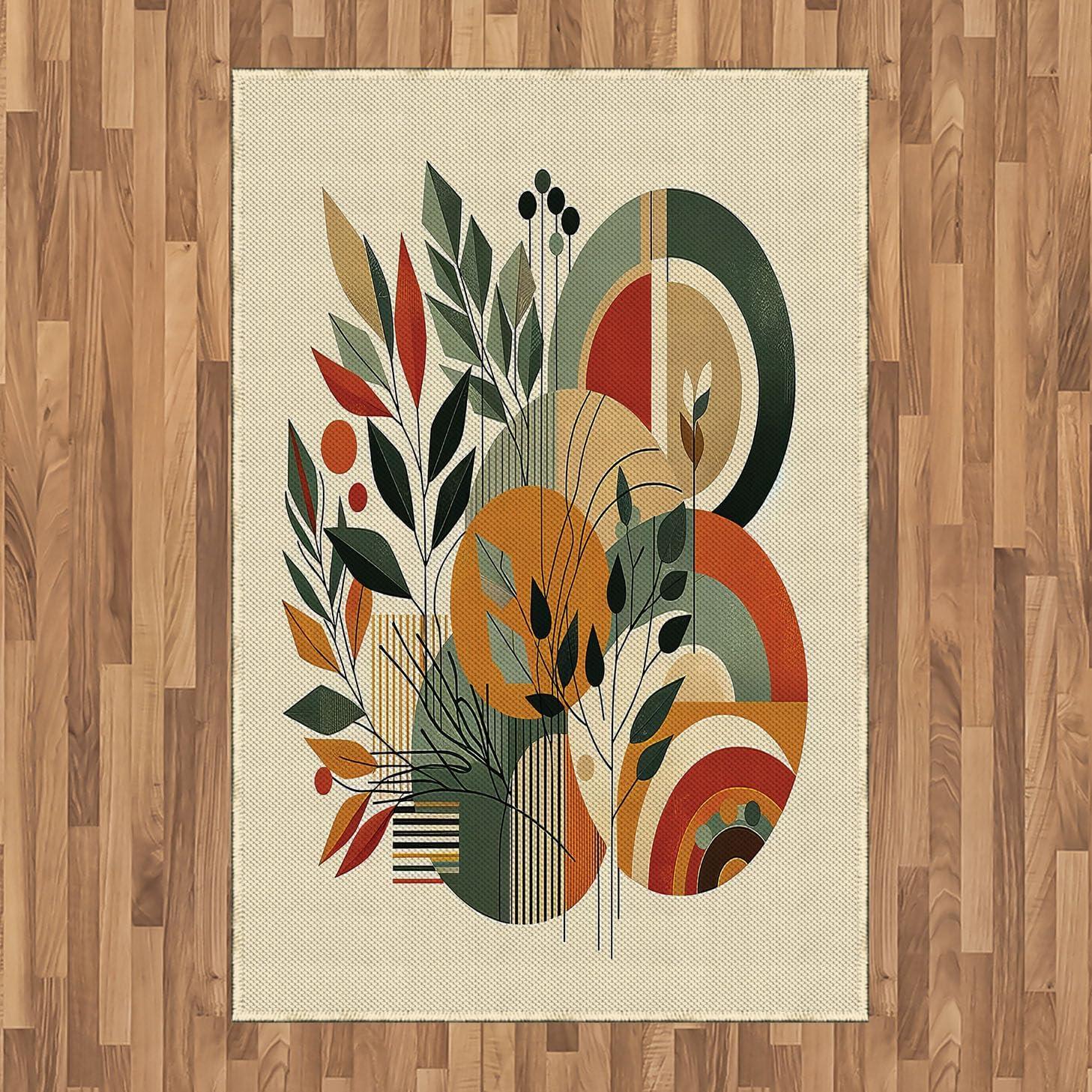 imageAmbesonne Monstera Area Rug Abstract Modern Minimalist Watercolor Floral Arrangement Neutral Tones Flat Woven Accent Rug for Living Room Bedroom Dining Room 4 X 5 7quot Pale Sage Green BlushBurnt Sienna Pale Seafoam