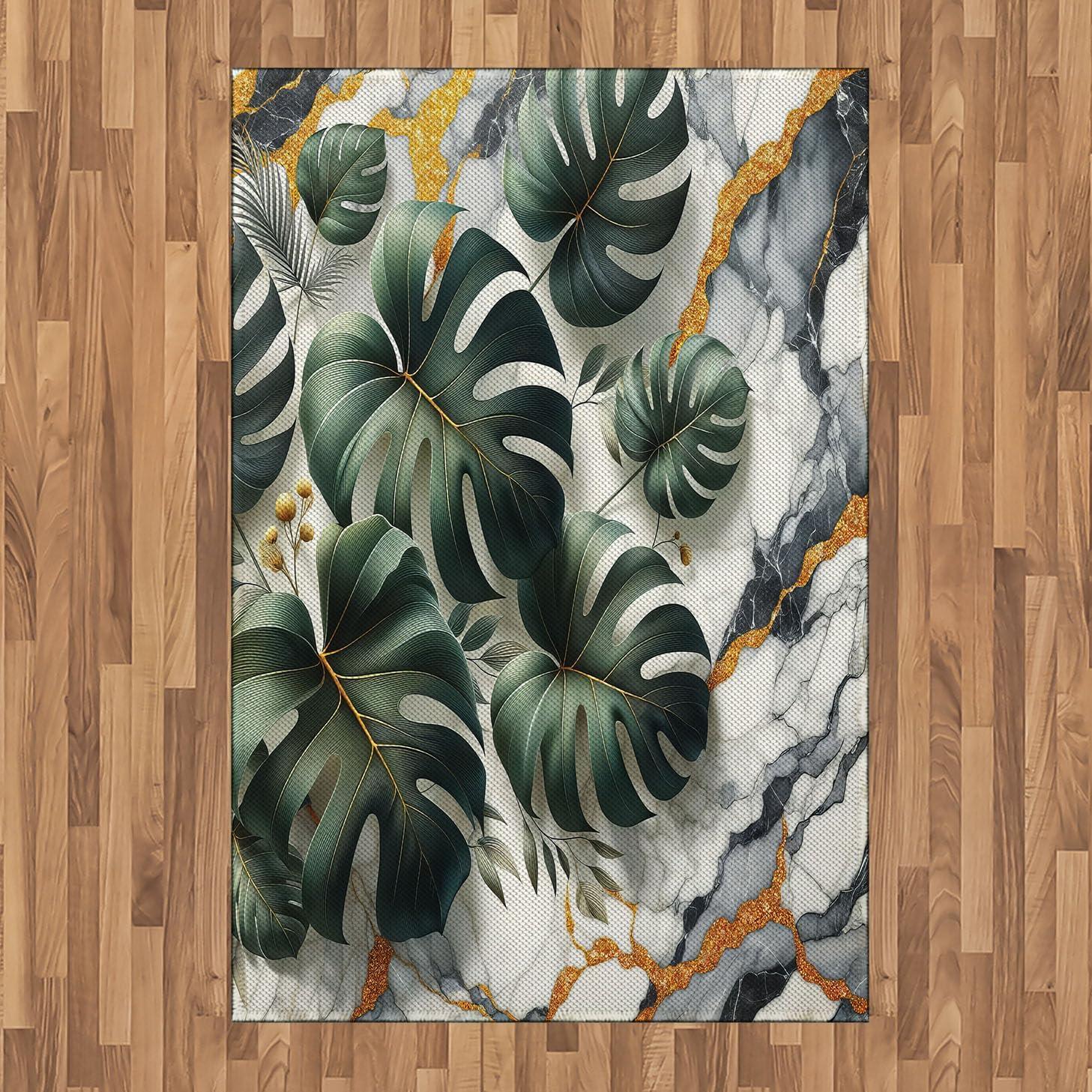 imageAmbesonne Monstera Area Rug Abstract Modern Minimalist Watercolor Floral Arrangement Neutral Tones Flat Woven Accent Rug for Living Room Bedroom Dining Room 4 X 5 7quot Pale Sage Green BlushDark Green Dimgray