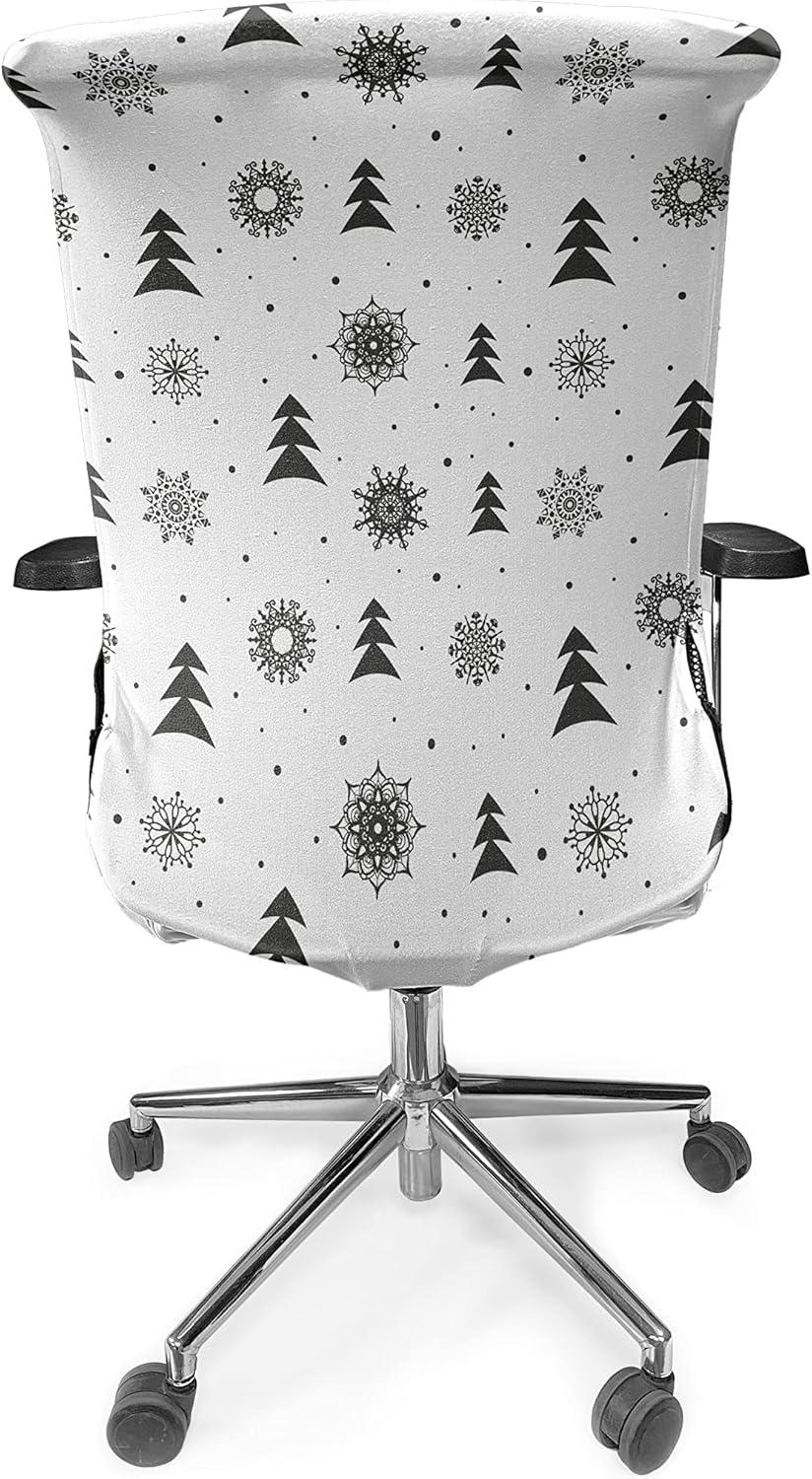 imageAmbesonne Nordic Office Chair Cover Christmas Pine Trees Snowflakes Noel Winter North Holiday Celebration Graphic Art Stretchable Decorative Universal Size High Back Printed Slipcover Charoal White