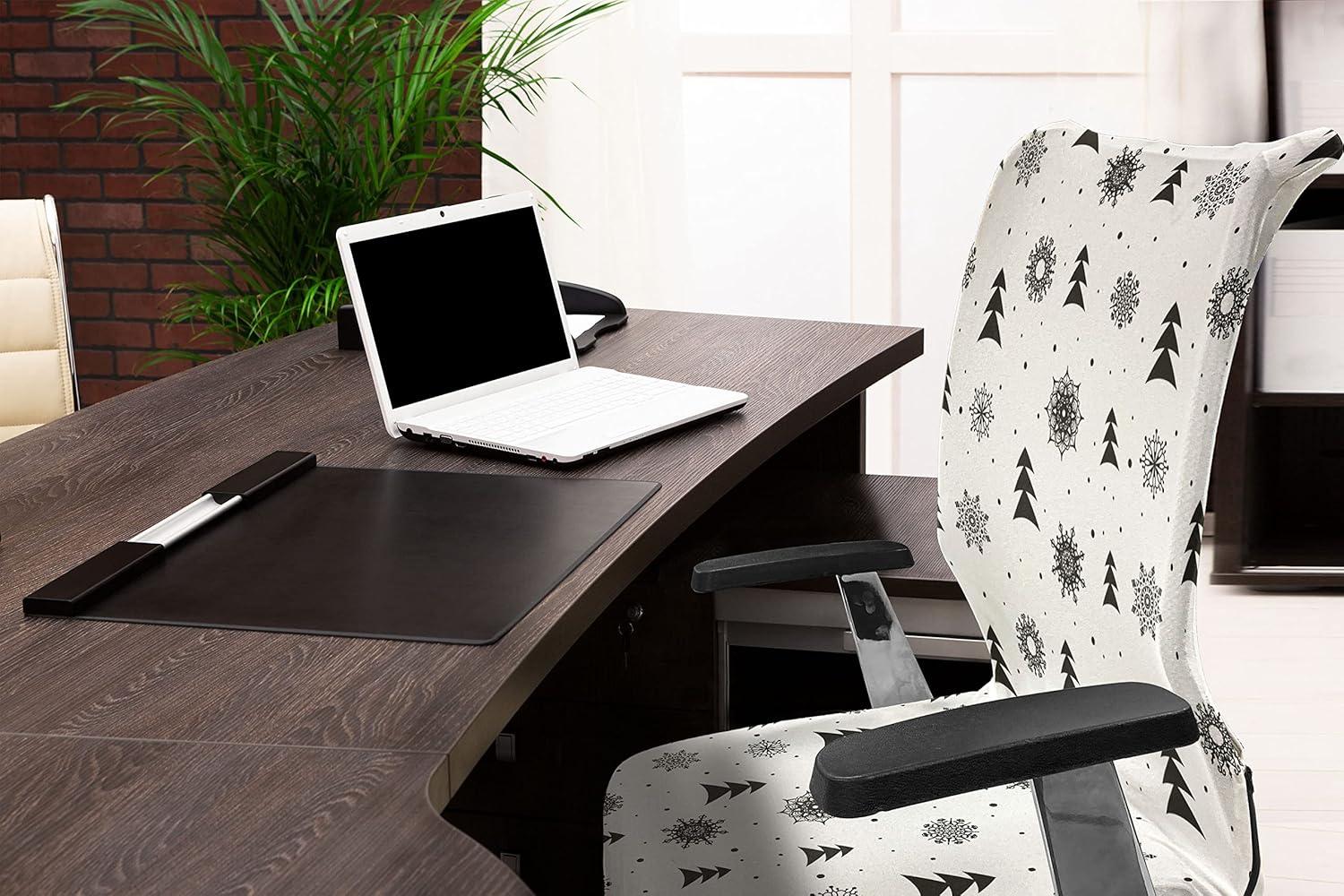 imageAmbesonne Nordic Office Chair Cover Christmas Pine Trees Snowflakes Noel Winter North Holiday Celebration Graphic Art Stretchable Decorative Universal Size High Back Printed Slipcover Charoal White