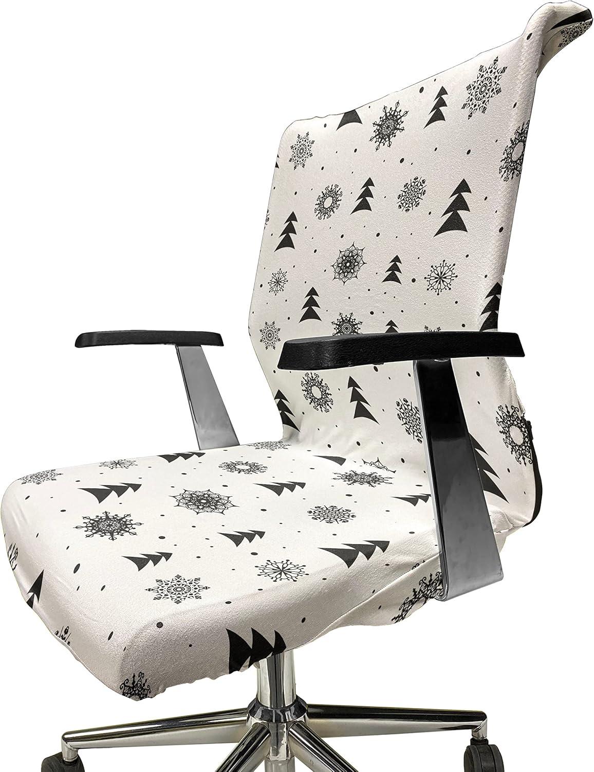 imageAmbesonne Nordic Office Chair Cover Christmas Pine Trees Snowflakes Noel Winter North Holiday Celebration Graphic Art Stretchable Decorative Universal Size High Back Printed Slipcover Charoal White