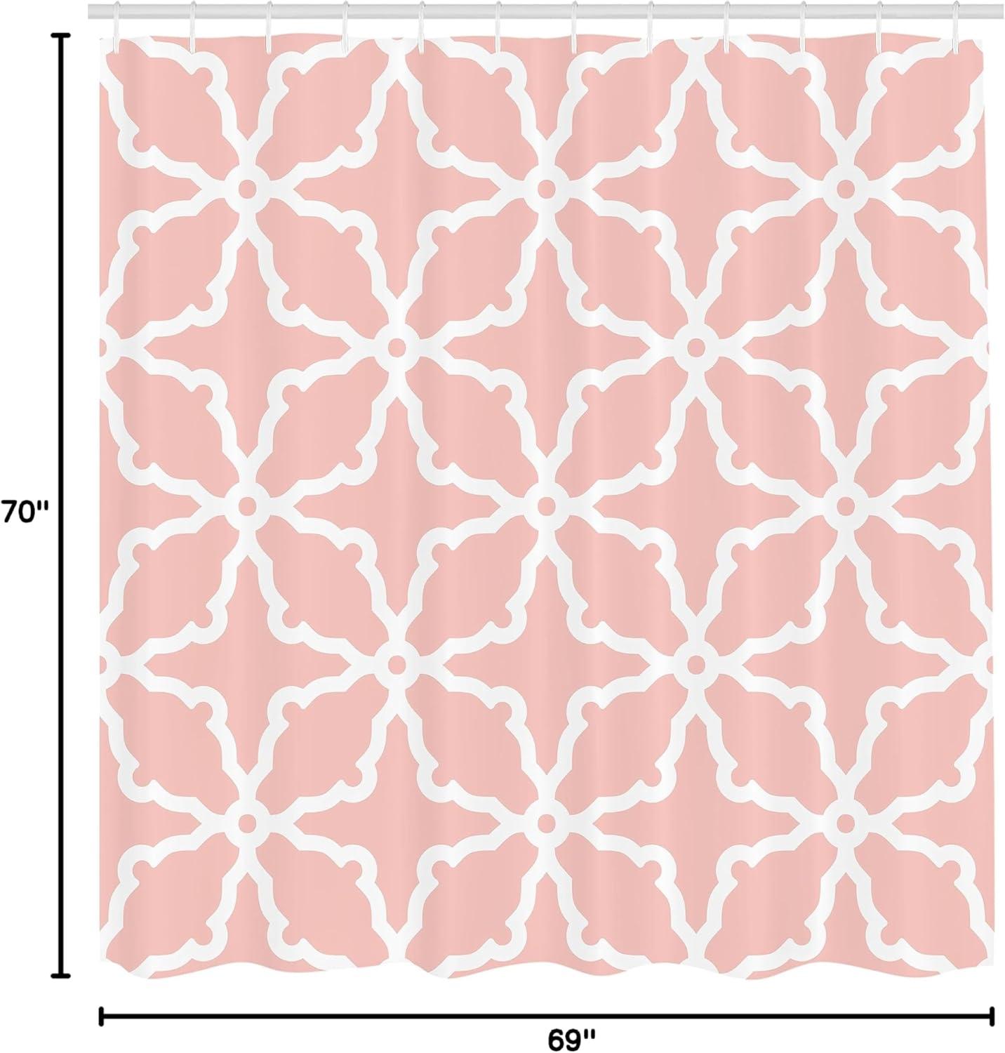 imageAmbesonne Pink Shower Curtain Grunge Design Neutral Colors Boho Diamont Look Rhombus Pattern Abstract Art Cloth Fabric Bathroom Decor Set with Hooks 69quot W x 70quot L Soft Pink Blush WhitePale Salmon White