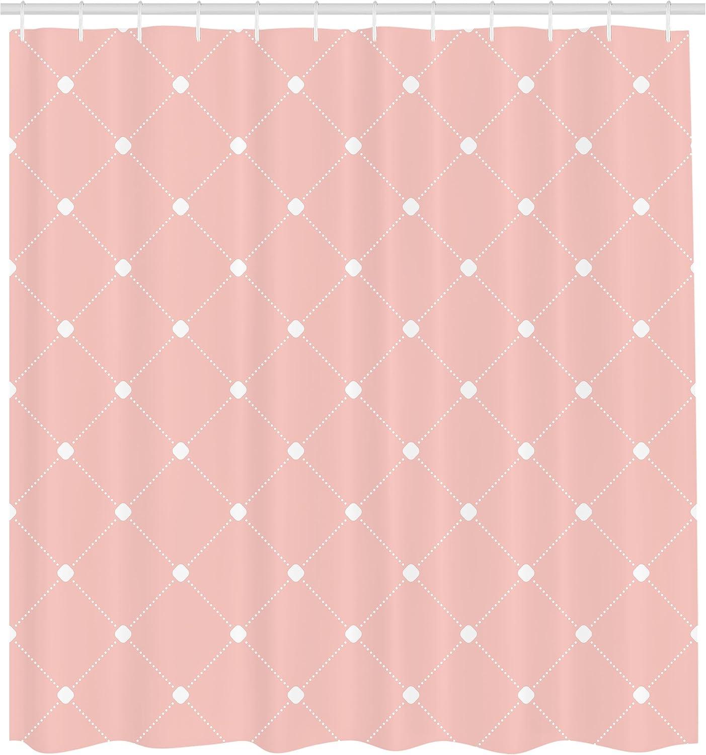 imageAmbesonne Pink Shower Curtain Grunge Design Neutral Colors Boho Diamont Look Rhombus Pattern Abstract Art Cloth Fabric Bathroom Decor Set with Hooks 69quot W x 70quot L Soft Pink Blush WhitePale Salmon and White