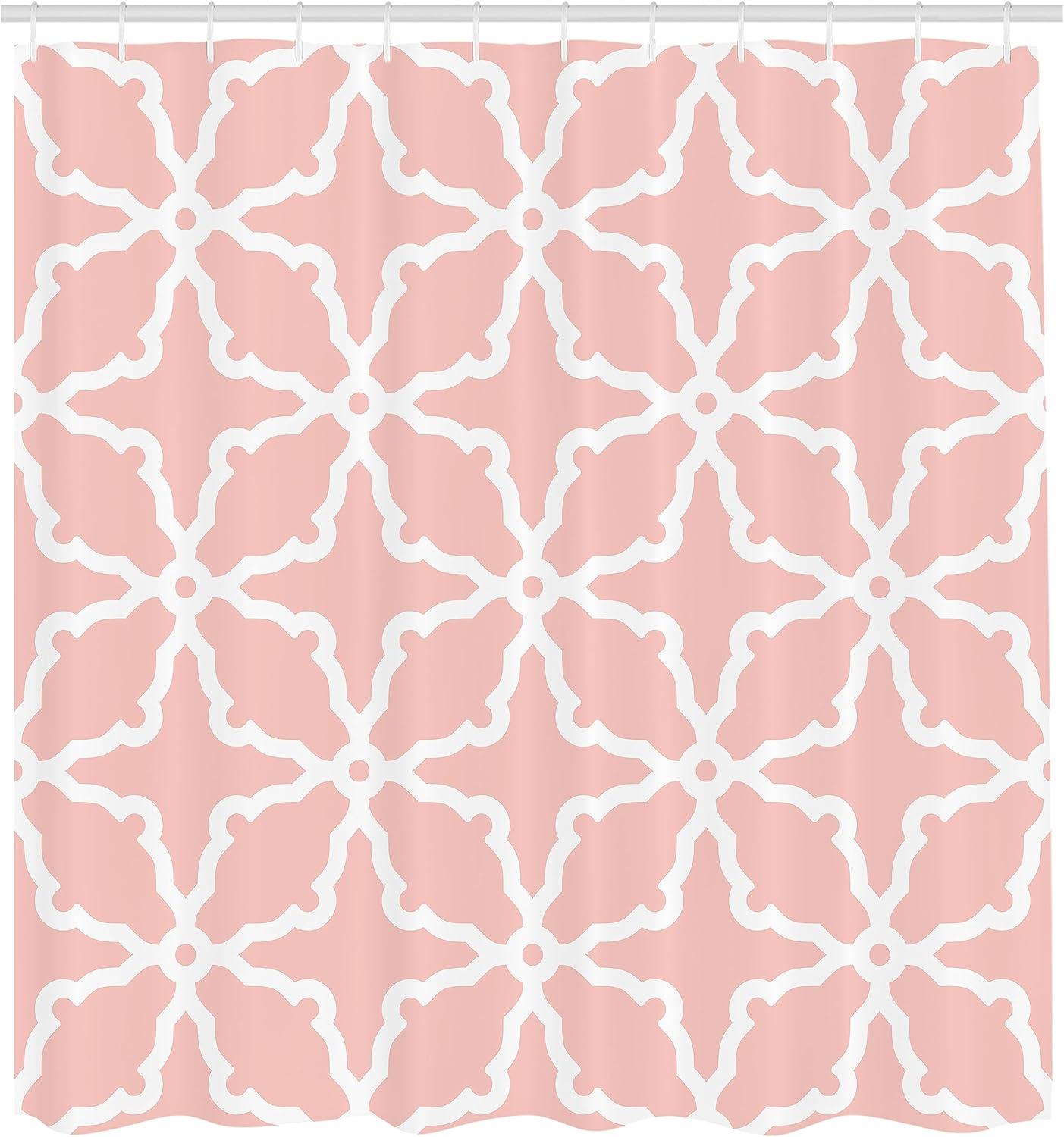 imageAmbesonne Pink Shower Curtain Grunge Design Neutral Colors Boho Diamont Look Rhombus Pattern Abstract Art Cloth Fabric Bathroom Decor Set with Hooks 69quot W x 70quot L Soft Pink Blush WhitePale Salmon White
