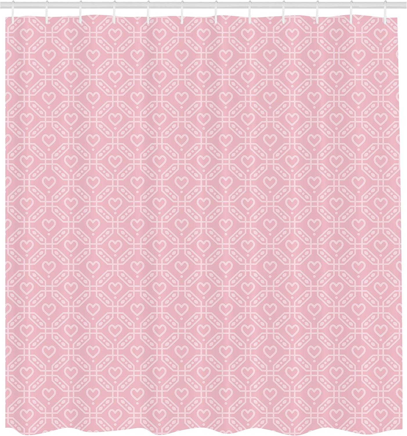 imageAmbesonne Pink Shower Curtain Zigzag Look Pattern of Continuous Diamond Motifs Abstract Bohemian Print Cloth Fabric Bathroom Decor Set with Hooks 69quot W x 70quot L Pale Fuchsia Soft PinkPale Rose Blush