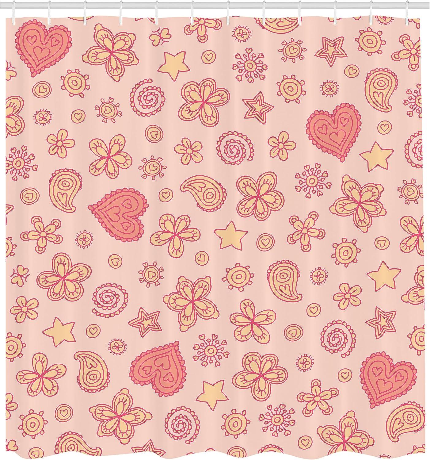 imageAmbesonne Pink Shower Curtain Zigzag Look Pattern of Continuous Diamond Motifs Abstract Bohemian Print Cloth Fabric Bathroom Decor Set with Hooks 69quot W x 70quot L Pale Fuchsia Soft PinkDried Rose and Pale Peach