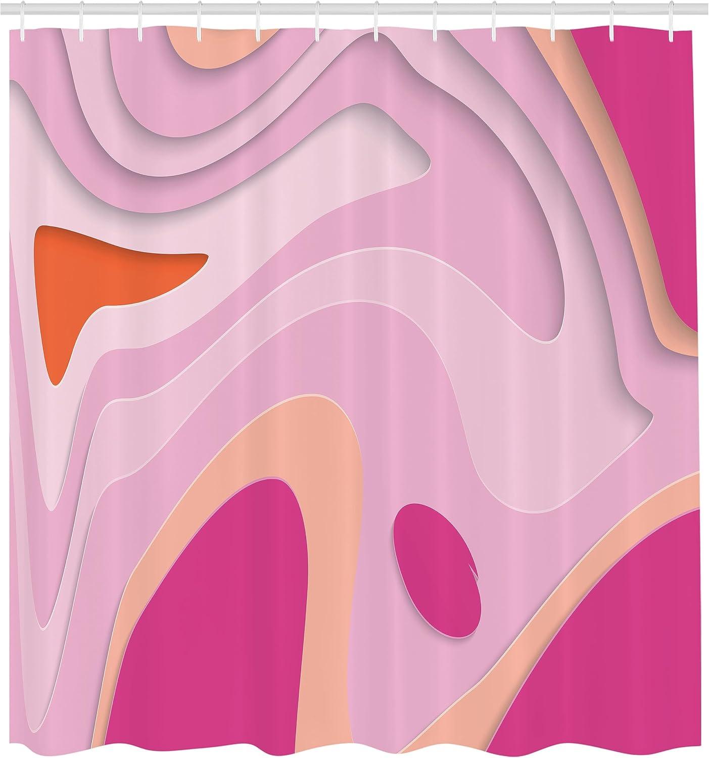 imageAmbesonne Pink Shower Curtain Zigzag Look Pattern of Continuous Diamond Motifs Abstract Bohemian Print Cloth Fabric Bathroom Decor Set with Hooks 69quot W x 70quot L Pale Fuchsia Soft PinkDark Magenta Soft Pink
