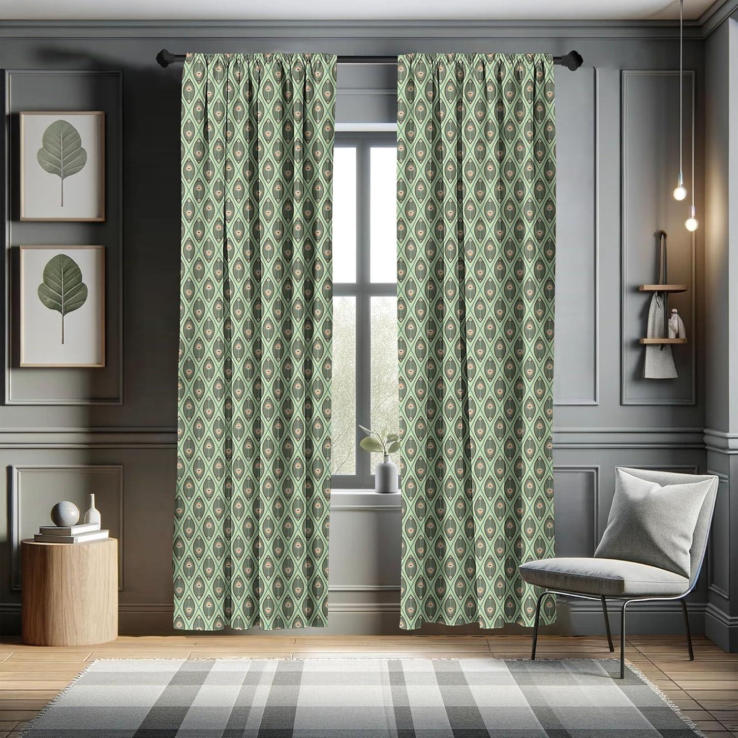 imageAmbesonne Sea Shells Curtains Vintage Inspired Monochrome Seashell Pattern Ocean Elements Wildlife Hand Drawn Window Treatments 2 Panel Set for Living Room Bedroom Pair of 28quot x 95quot Brown TanPistachio Green